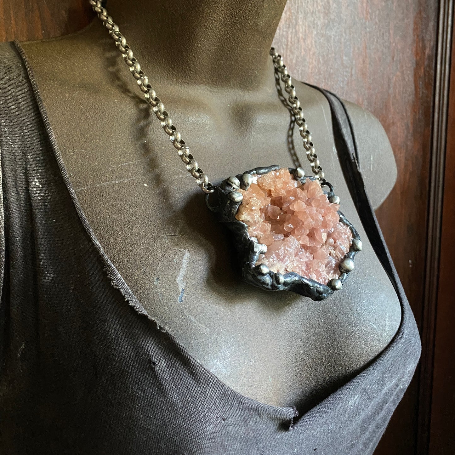 Ritual ~ Pink Amethyst Druzy Crystal Geode Necklace