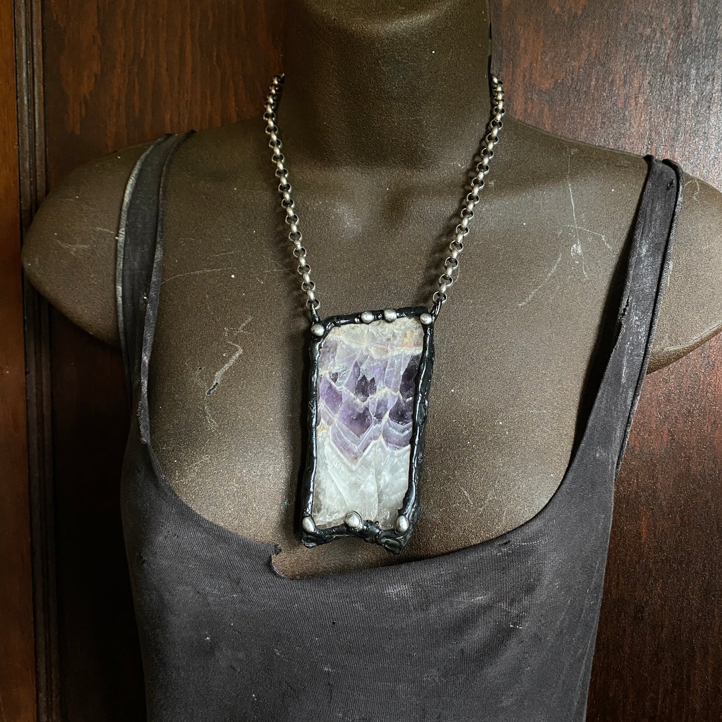 Chevron ~ Chevron Amethyst Slab Crystal Necklace