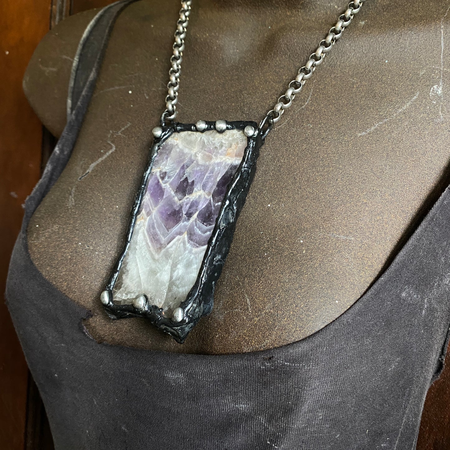 Chevron ~ Chevron Amethyst Slab Crystal Necklace