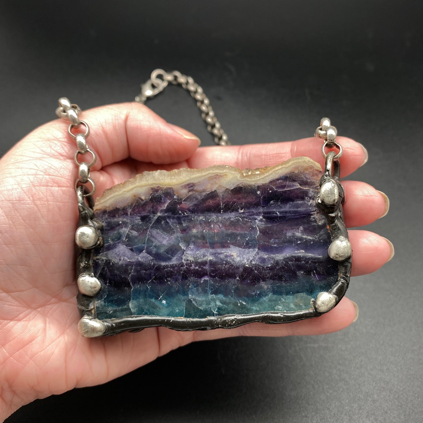 Lifetimes ~ Layered Rainbow Fluorite Slab Necklace