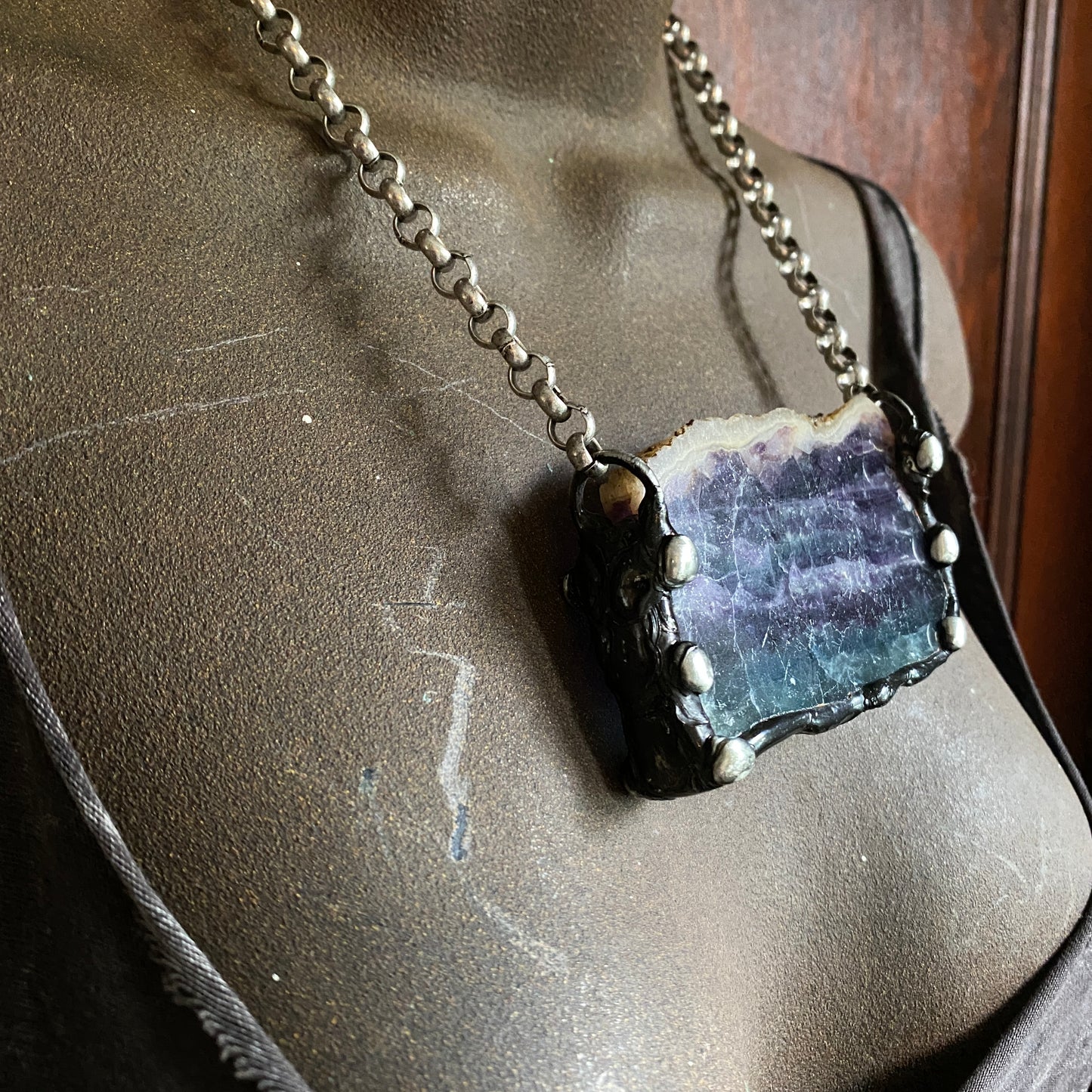 Lifetimes ~ Layered Rainbow Fluorite Slab Necklace