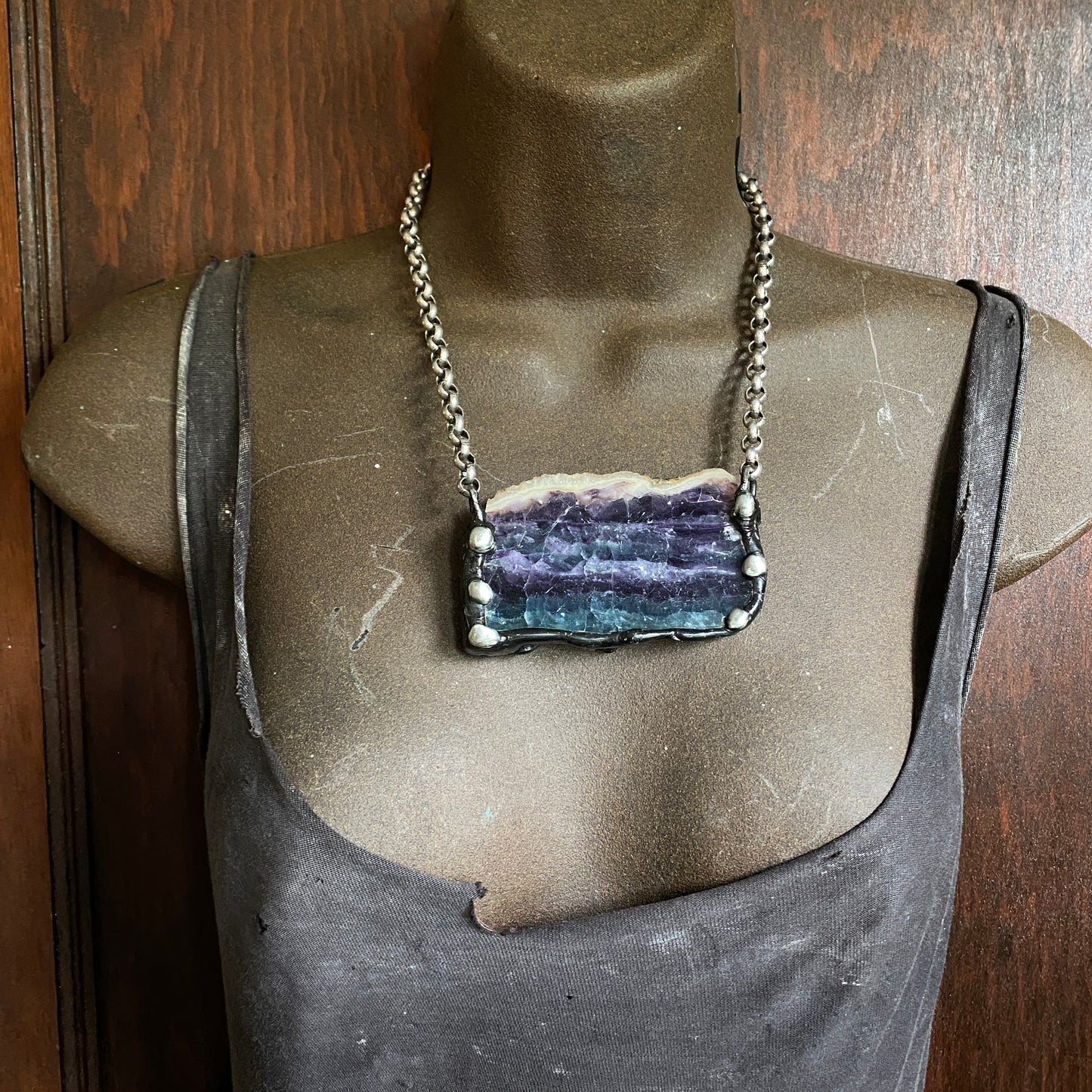 Lifetimes ~ Layered Rainbow Fluorite Slab Necklace