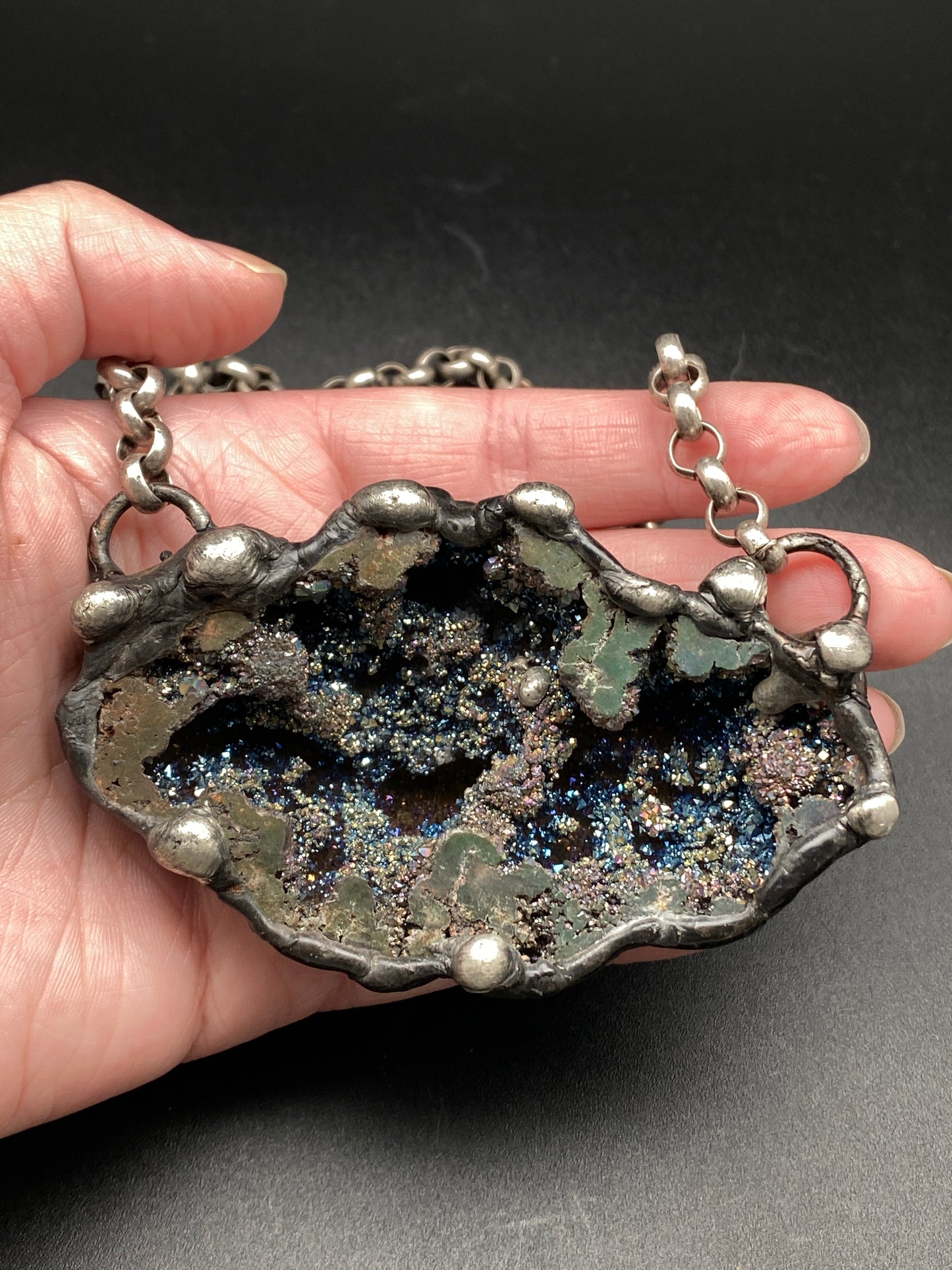 Orbits ~ Titanium Quartz Geode Necklace