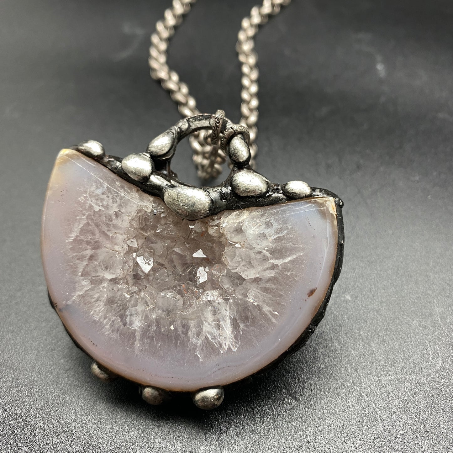 Luna ~ Half Moon Crystal Agate Necklace