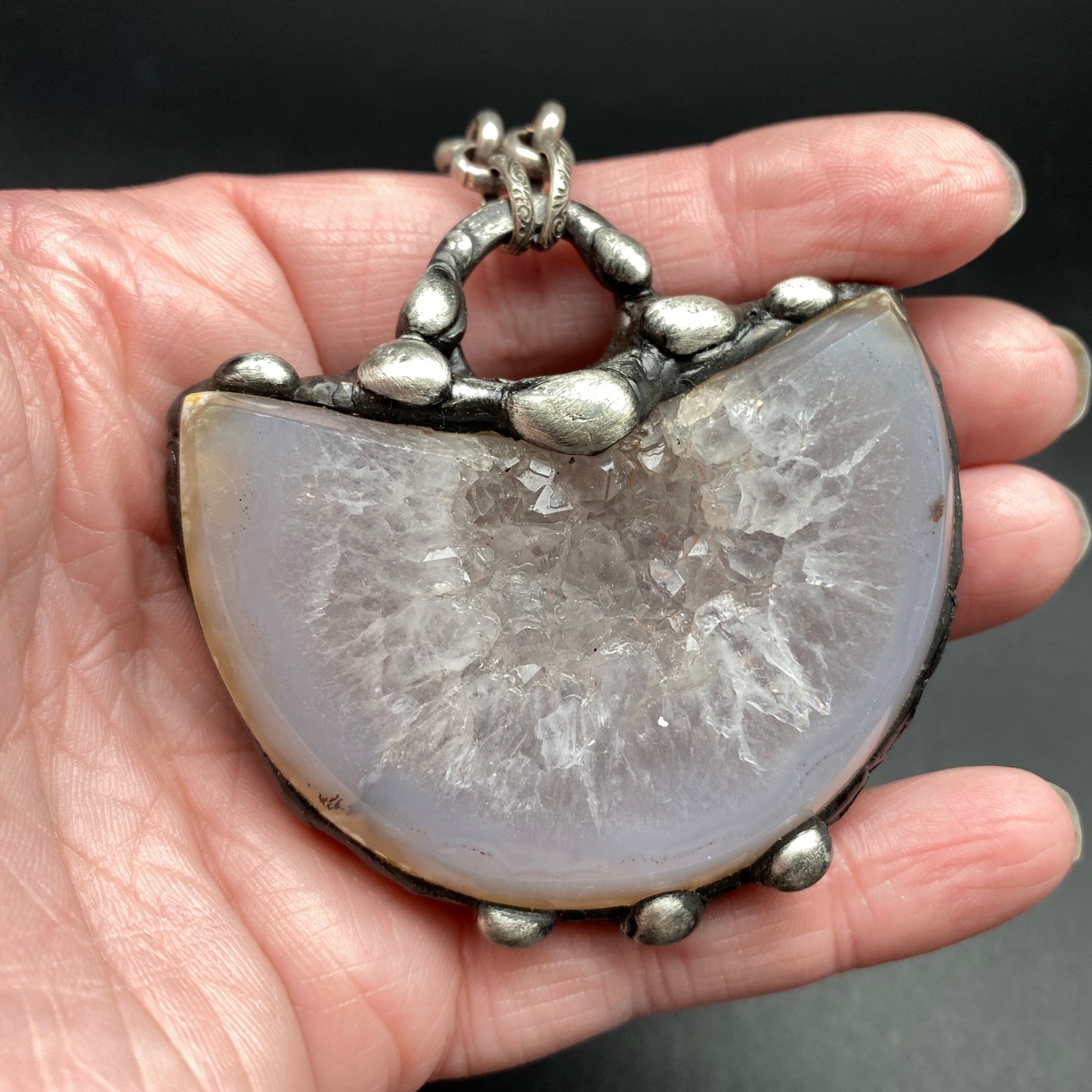 Luna ~ Half Moon Crystal Agate Necklace
