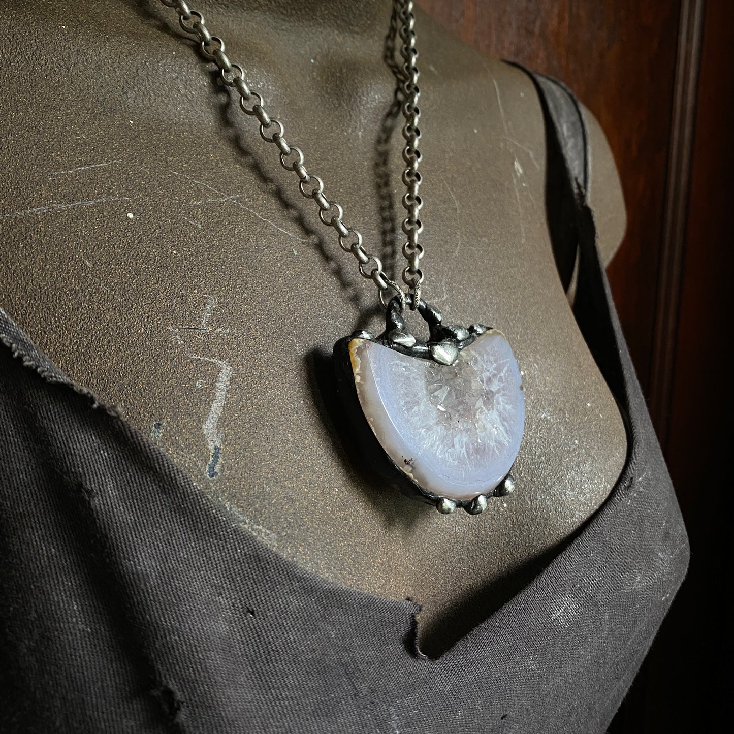 Luna ~ Half Moon Crystal Agate Necklace