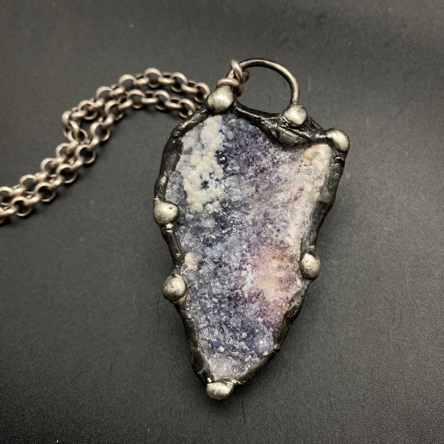 Purple Dreams ~ Spirit Flower Geode ~ Chalcedony & Fluorite Necklace