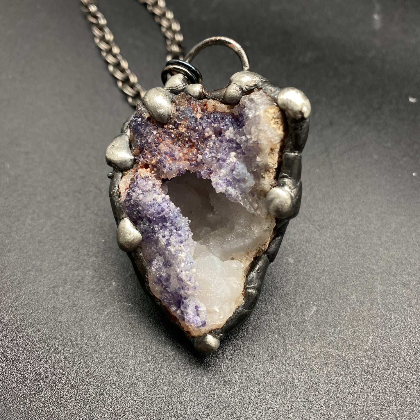 Purple Dreams ~ Spirit Flower Geode ~ Chalcedony & Fluorite Necklace