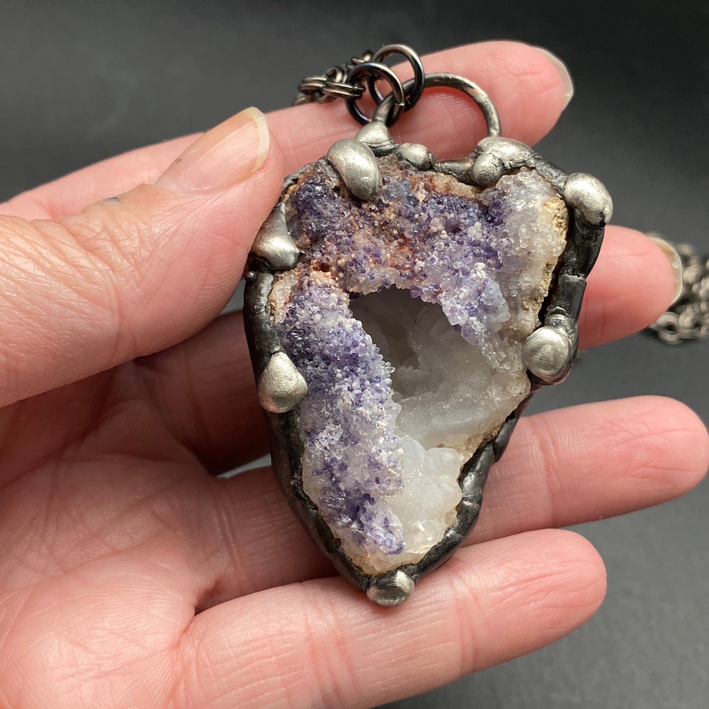 Purple Dreams ~ Spirit Flower Geode ~ Chalcedony & Fluorite Necklace