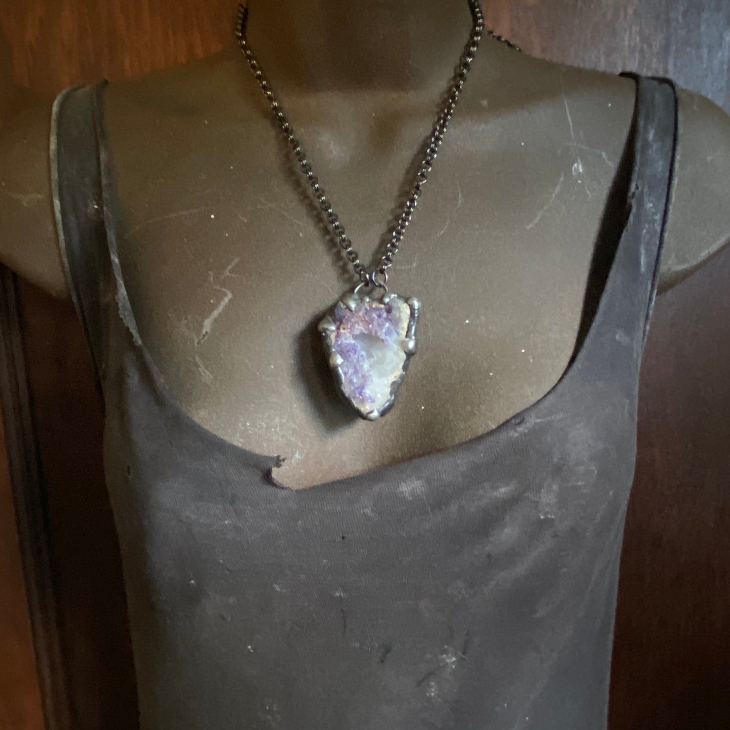 Purple Dreams ~ Spirit Flower Geode ~ Chalcedony & Fluorite Necklace