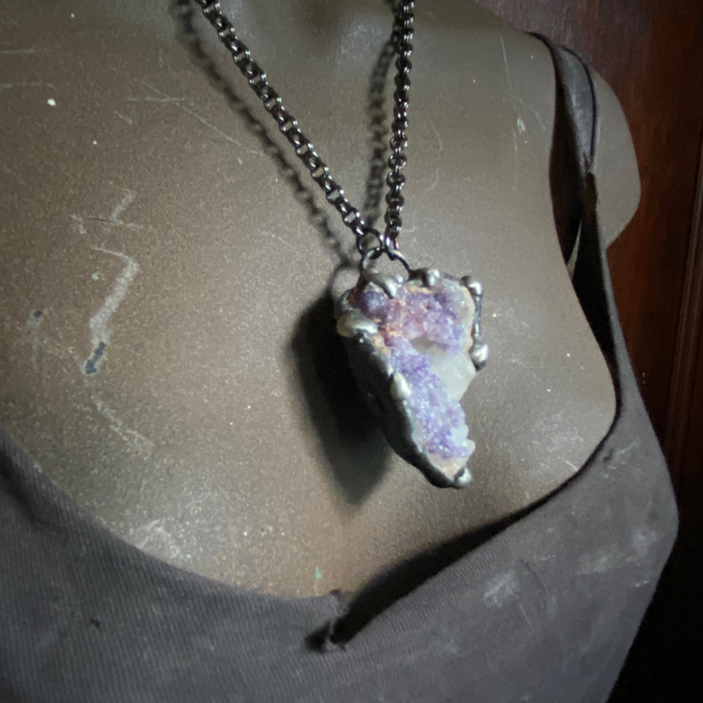 Purple Dreams ~ Spirit Flower Geode ~ Chalcedony & Fluorite Necklace