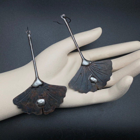 Ginko  ~ Large Soldered Lightweight Leaf Earrings