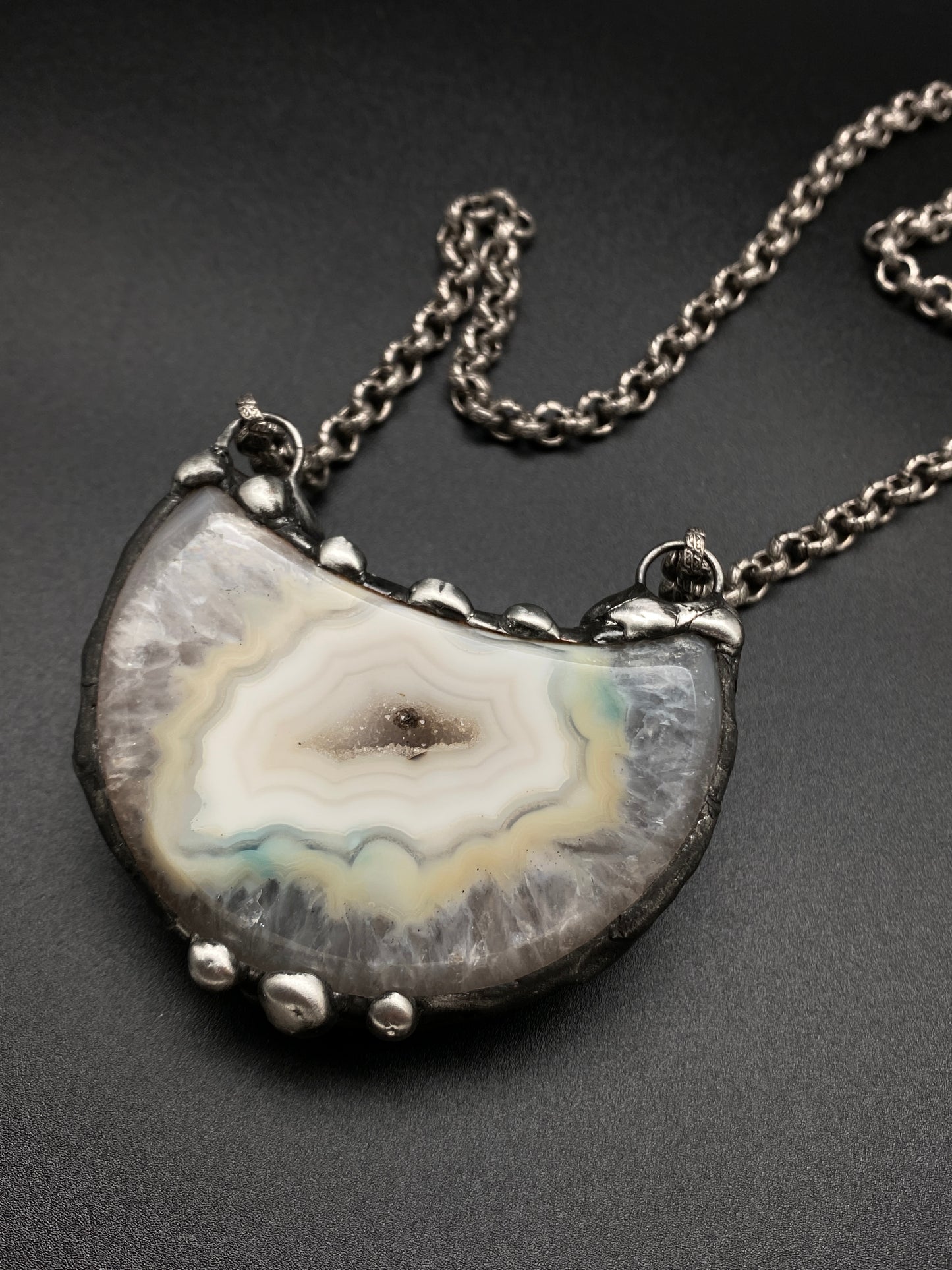 Luna ~ Half Moon Crystal Agate Necklace