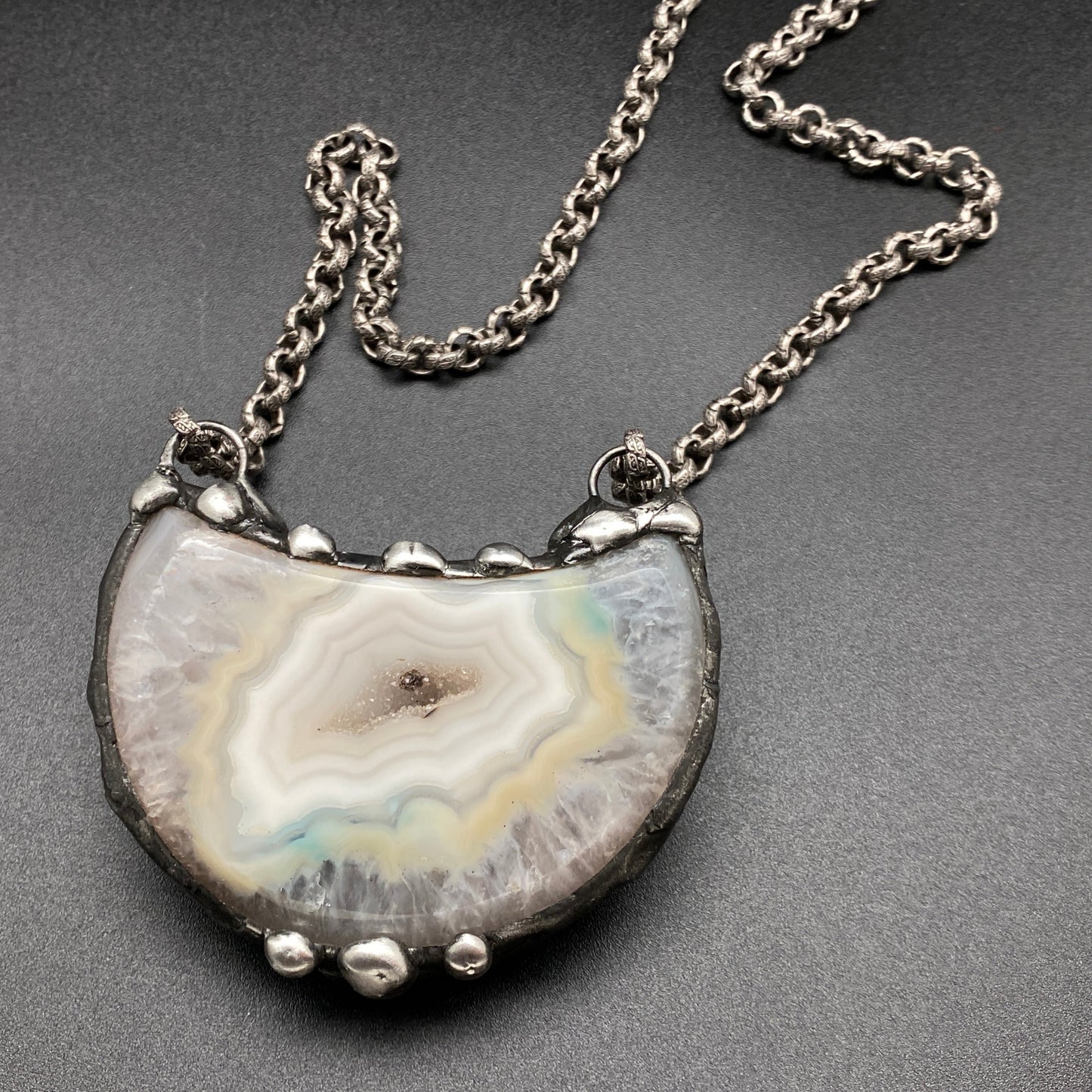 Luna ~ Half Moon Crystal Agate Necklace