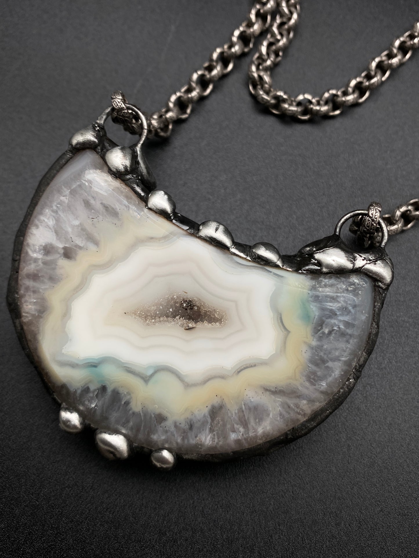 Luna ~ Half Moon Crystal Agate Necklace