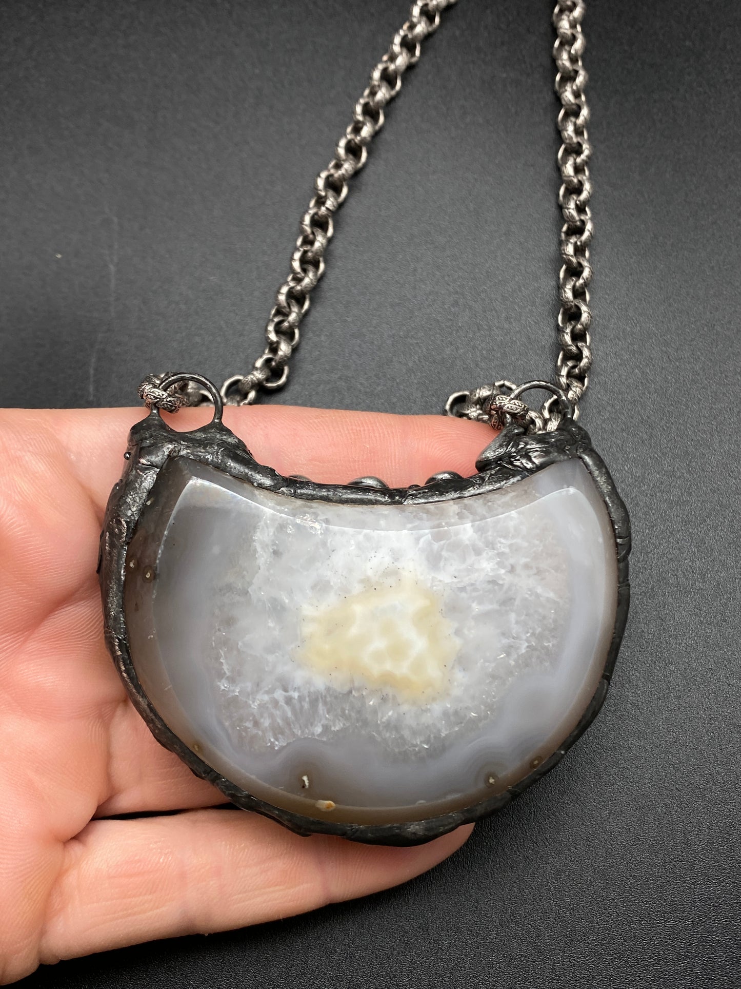 Luna ~ Half Moon Crystal Agate Necklace