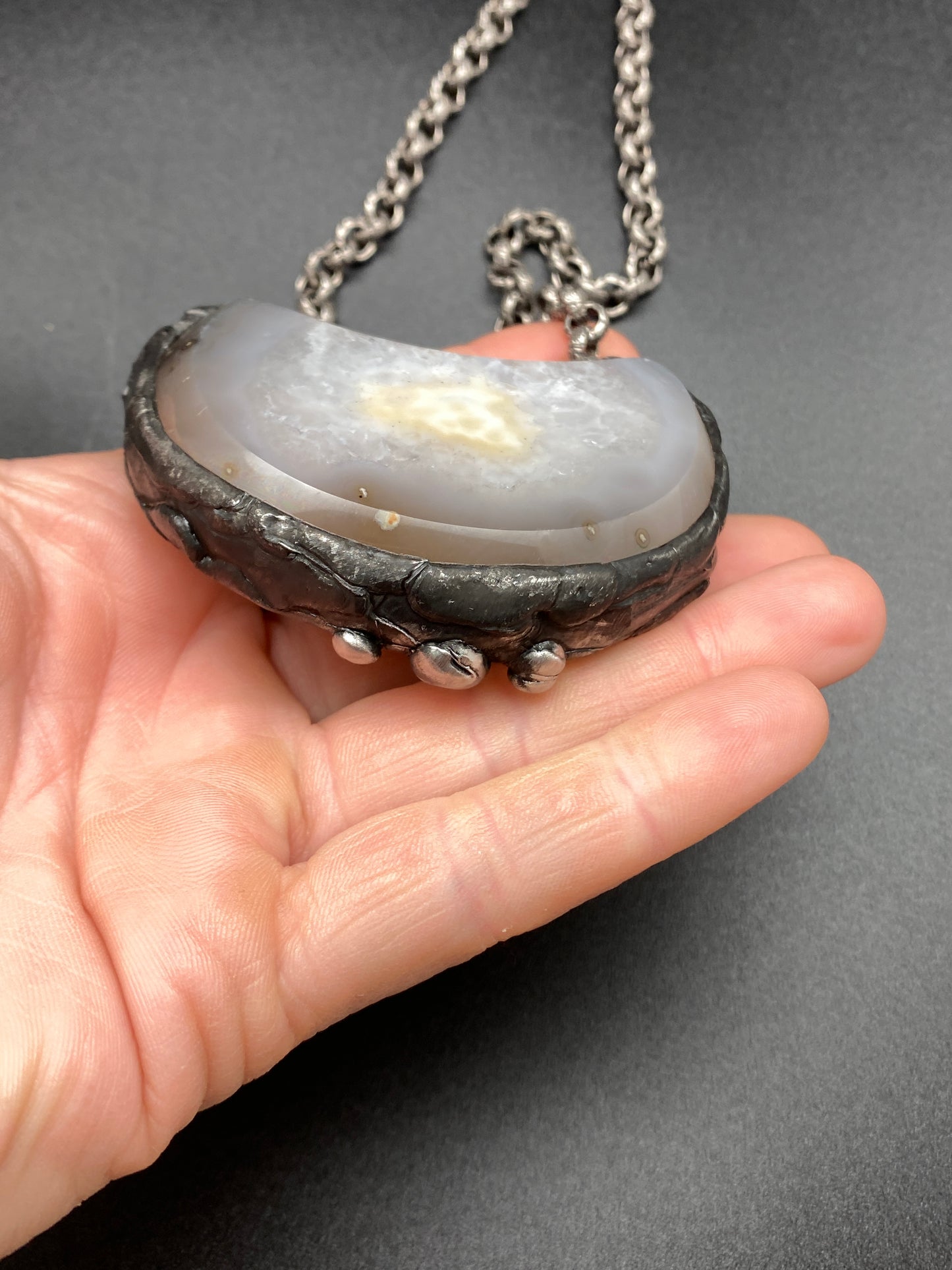 Luna ~ Half Moon Crystal Agate Necklace