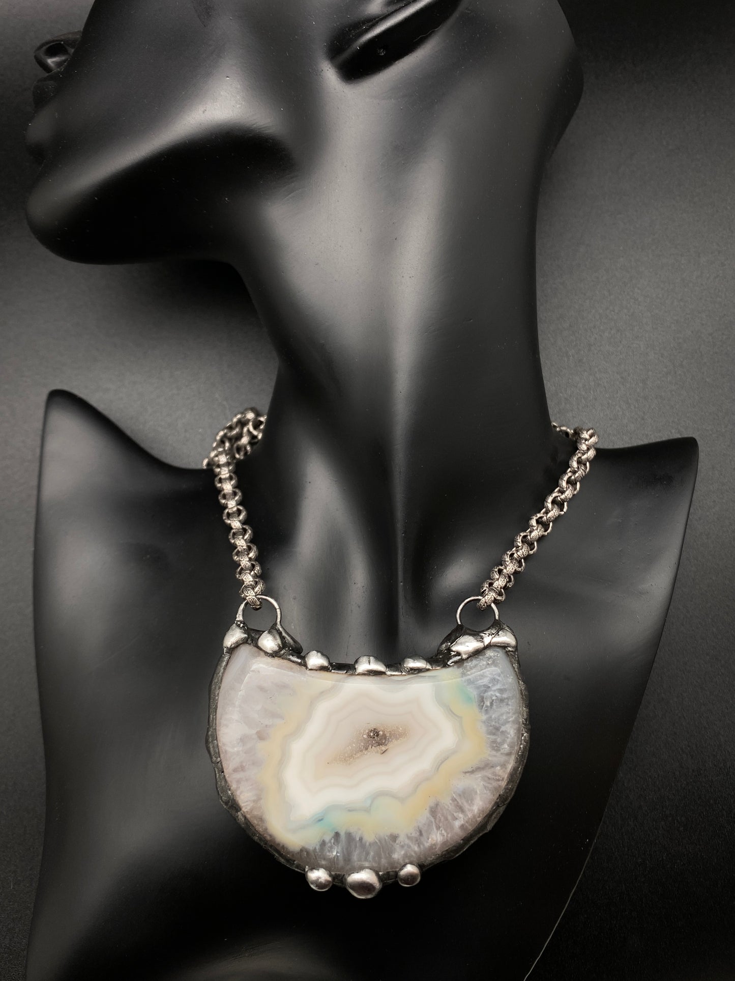 Luna ~ Half Moon Crystal Agate Necklace