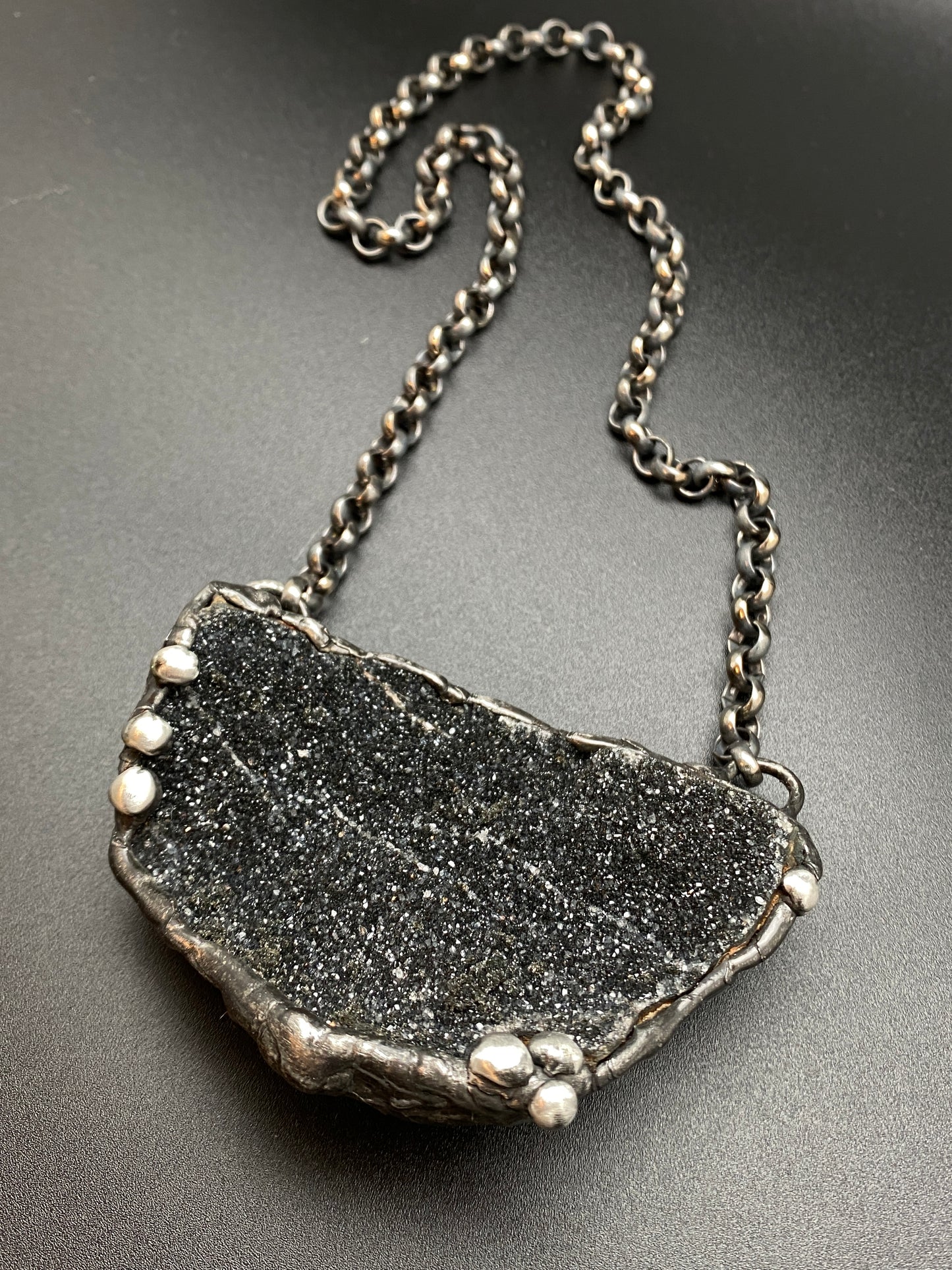Into The Deep ~ Black Rainbow Amethyst Druzy Crystal Necklace