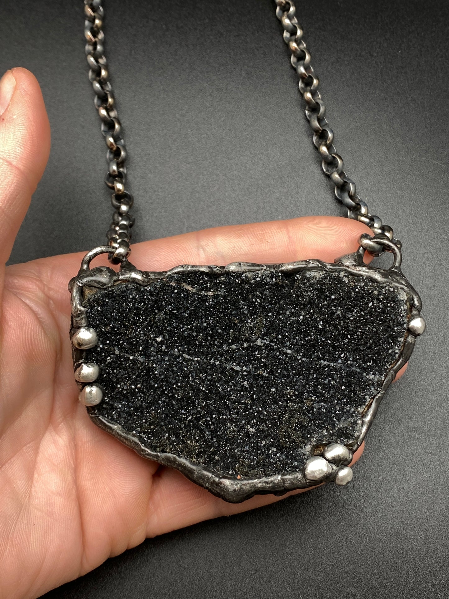 Into The Deep ~ Black Rainbow Amethyst Druzy Crystal Necklace