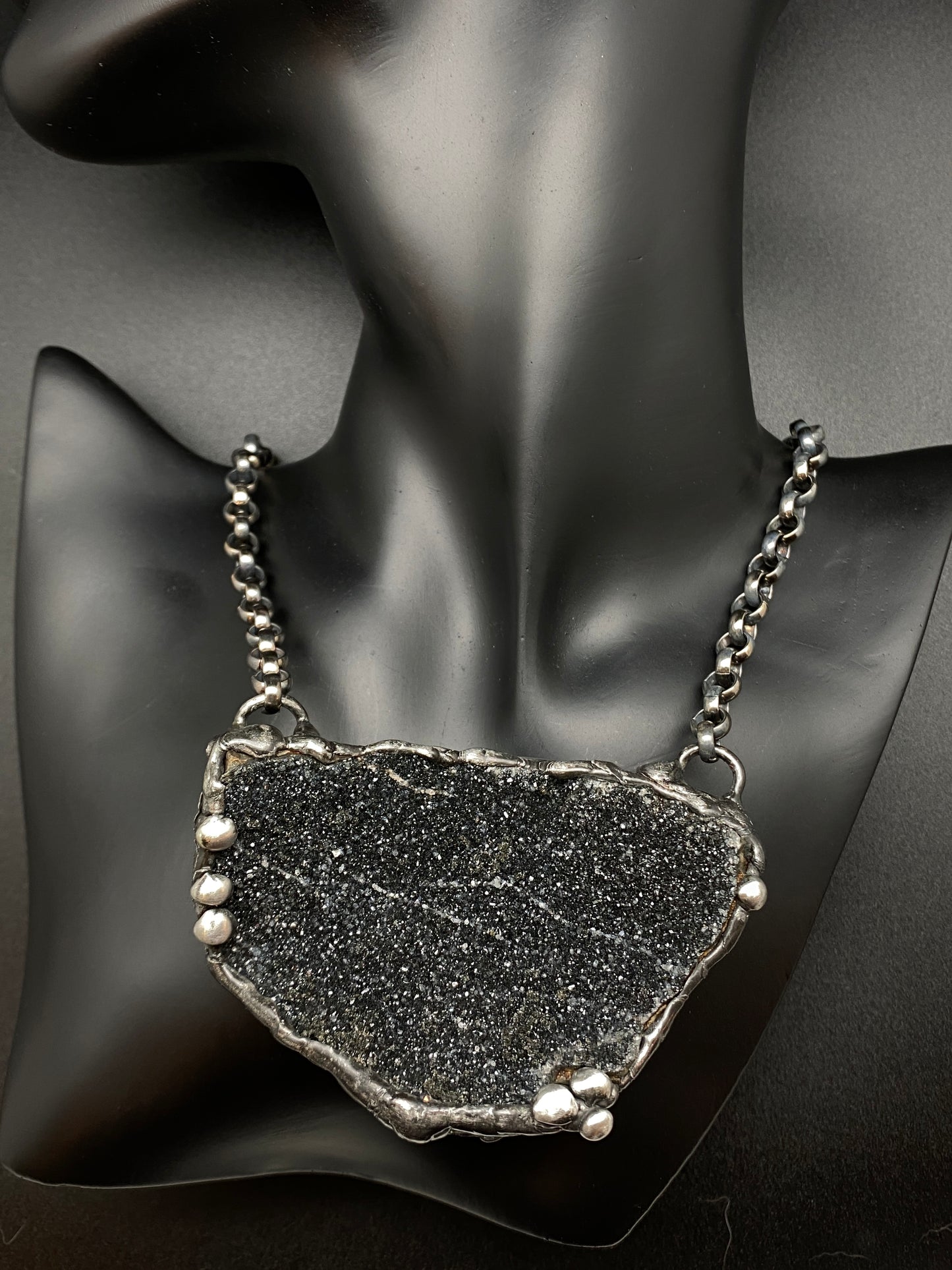 Into The Deep ~ Black Rainbow Amethyst Druzy Crystal Necklace