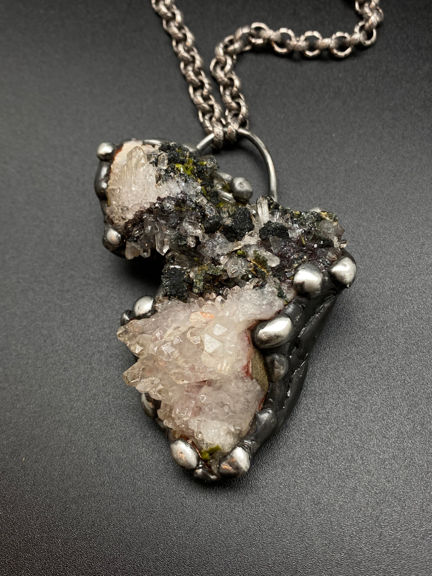 Gaia ~ Epidote Quartz Tourmaline ~ Statement Necklace