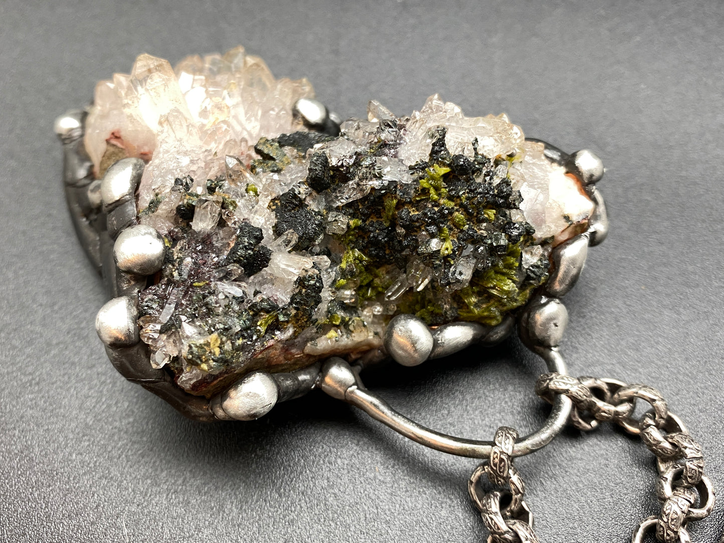 Gaia ~ Epidote Quartz Tourmaline ~ Statement Necklace
