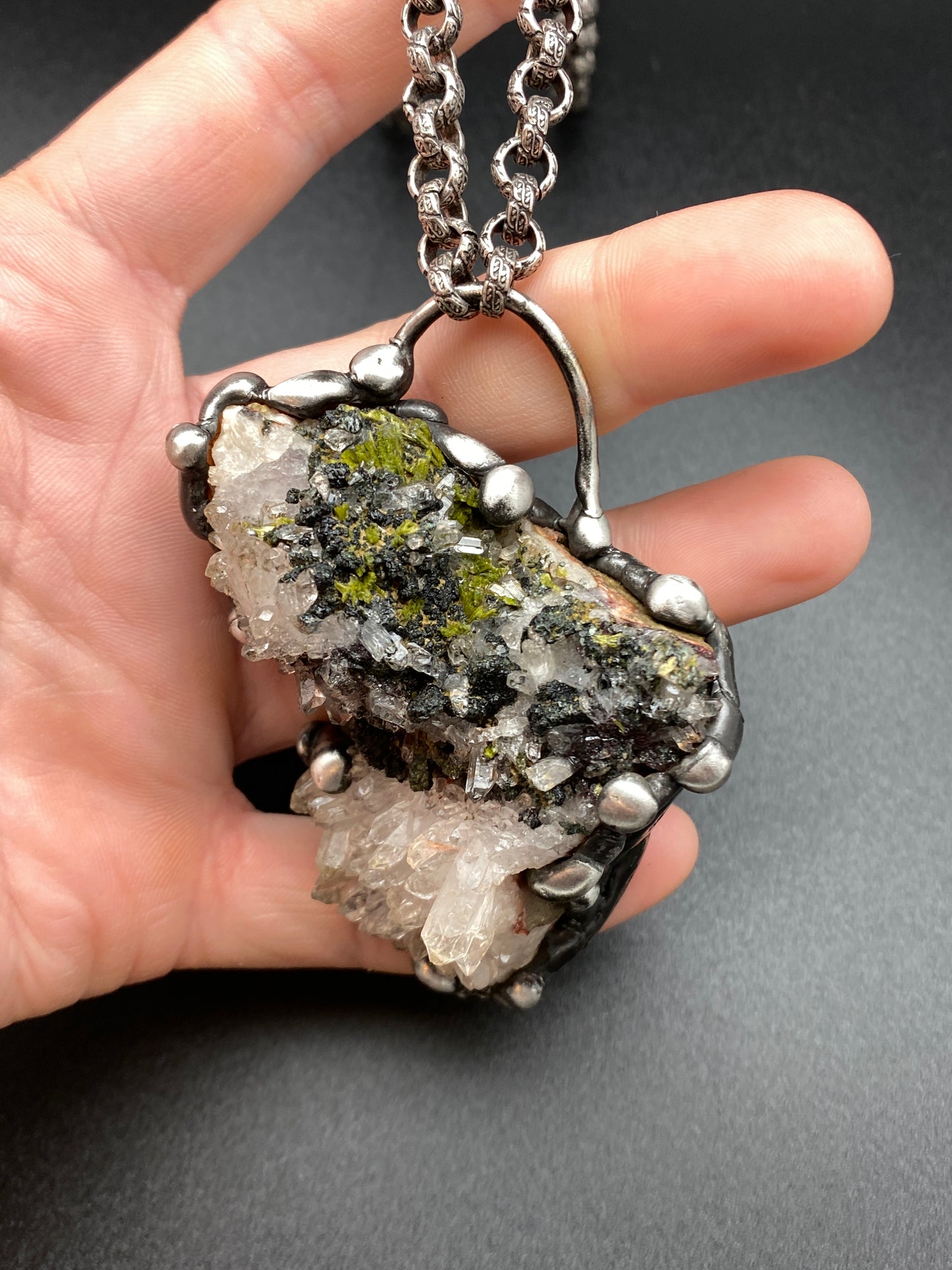 Gaia ~ Epidote Quartz Tourmaline ~ Statement Necklace