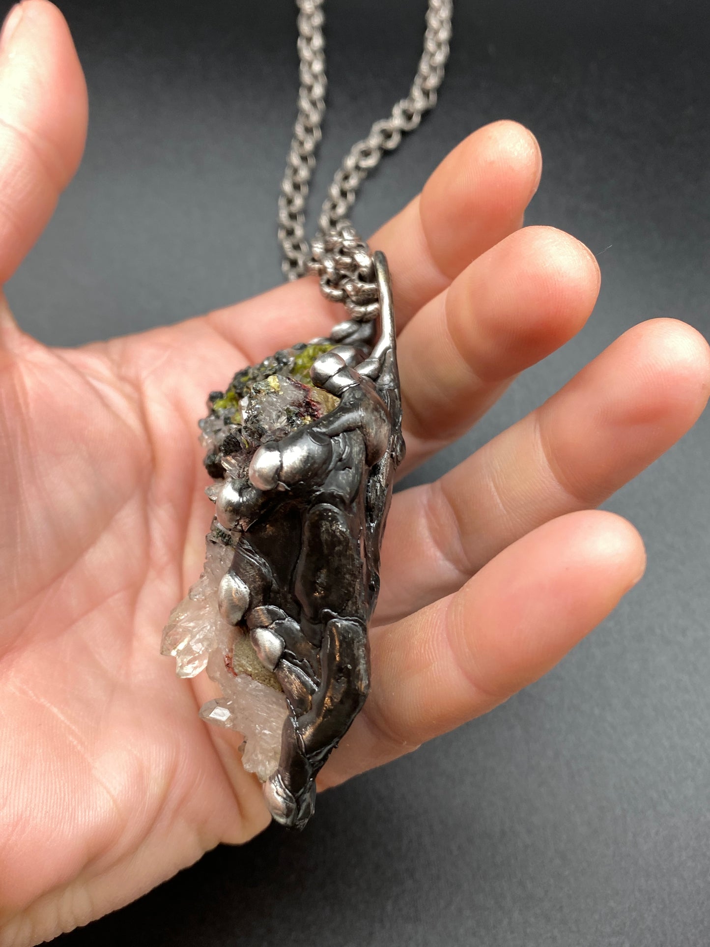 Gaia ~ Epidote Quartz Tourmaline ~ Statement Necklace
