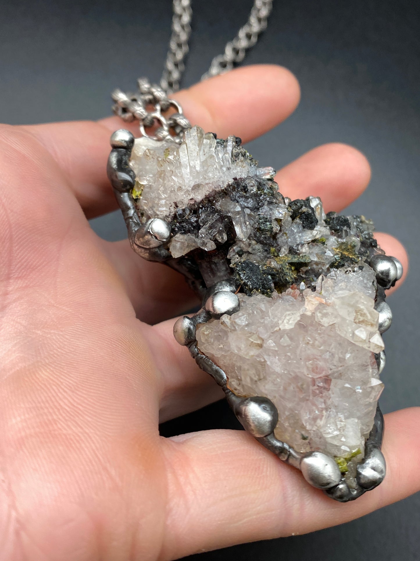 Gaia ~ Epidote Quartz Tourmaline ~ Statement Necklace