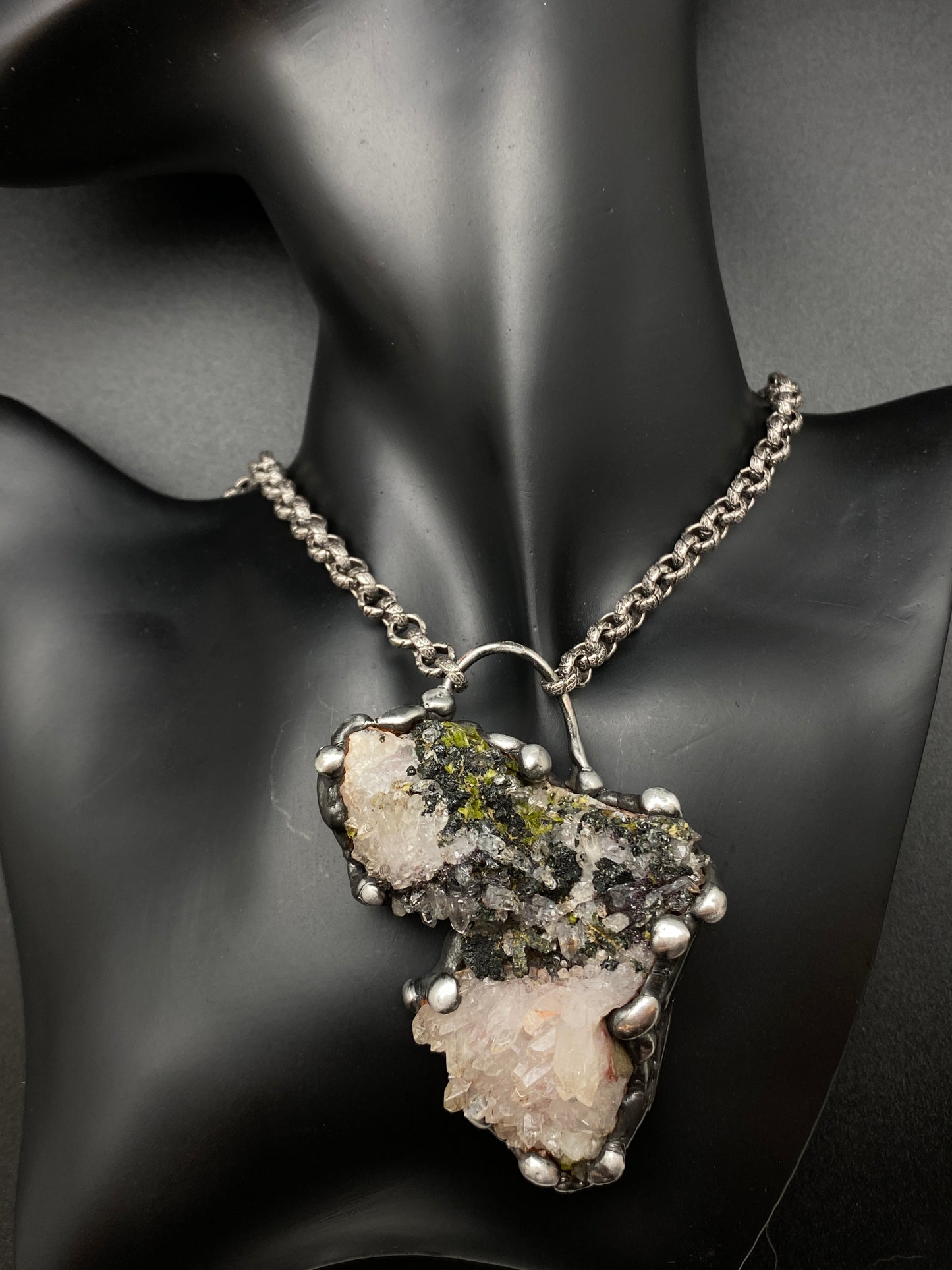 Gaia ~ Epidote Quartz Tourmaline ~ Statement Necklace