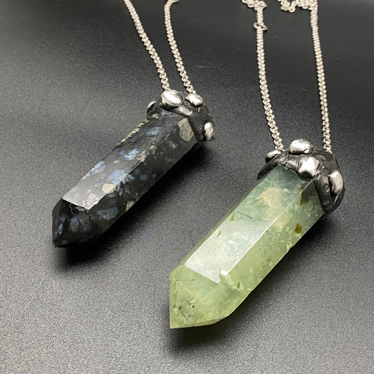 Fern ~ Prehnite Tower ~ Polished Prehnite Point Necklace