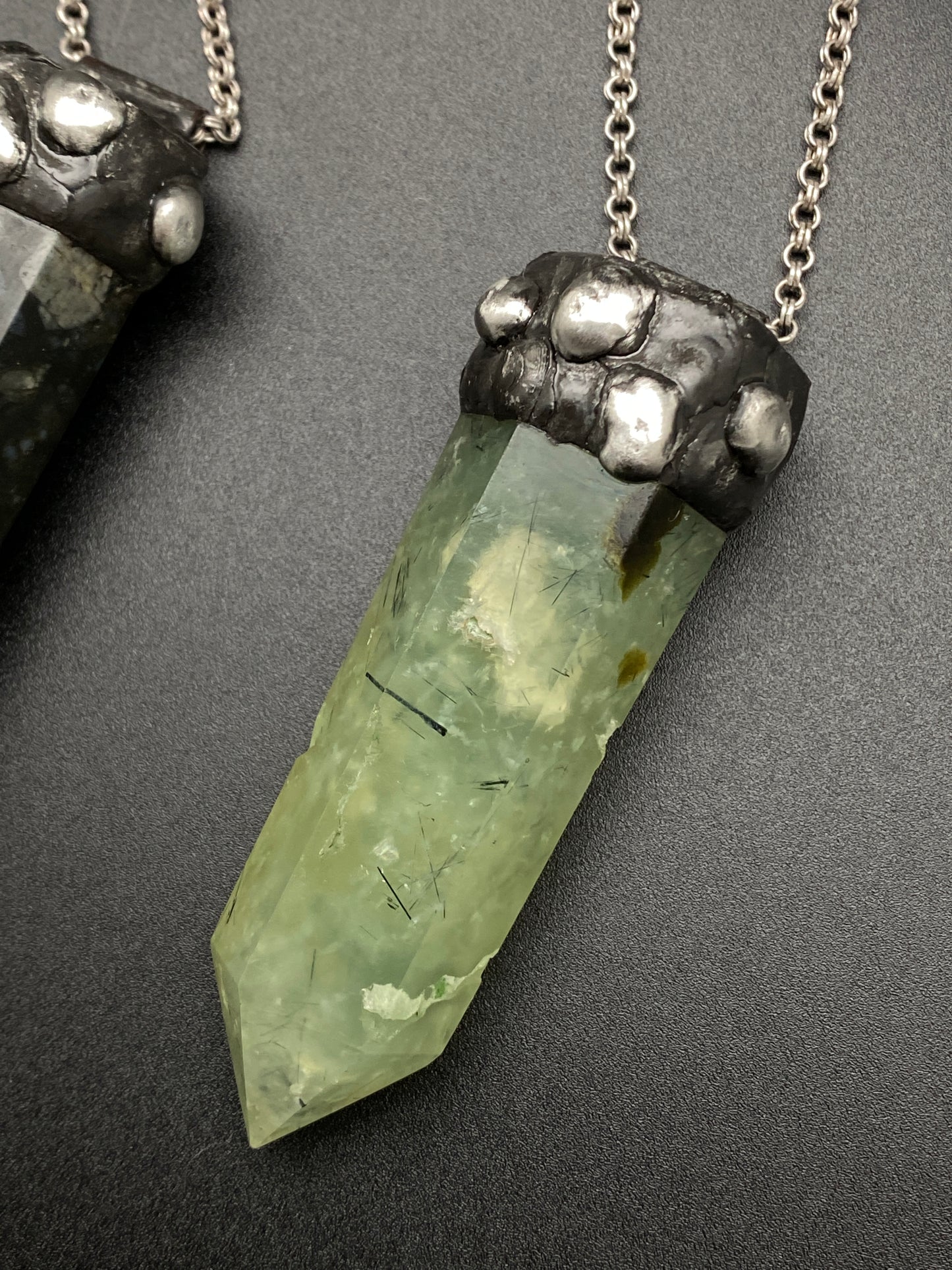 Fern ~ Prehnite Tower ~ Polished Prehnite Point Necklace