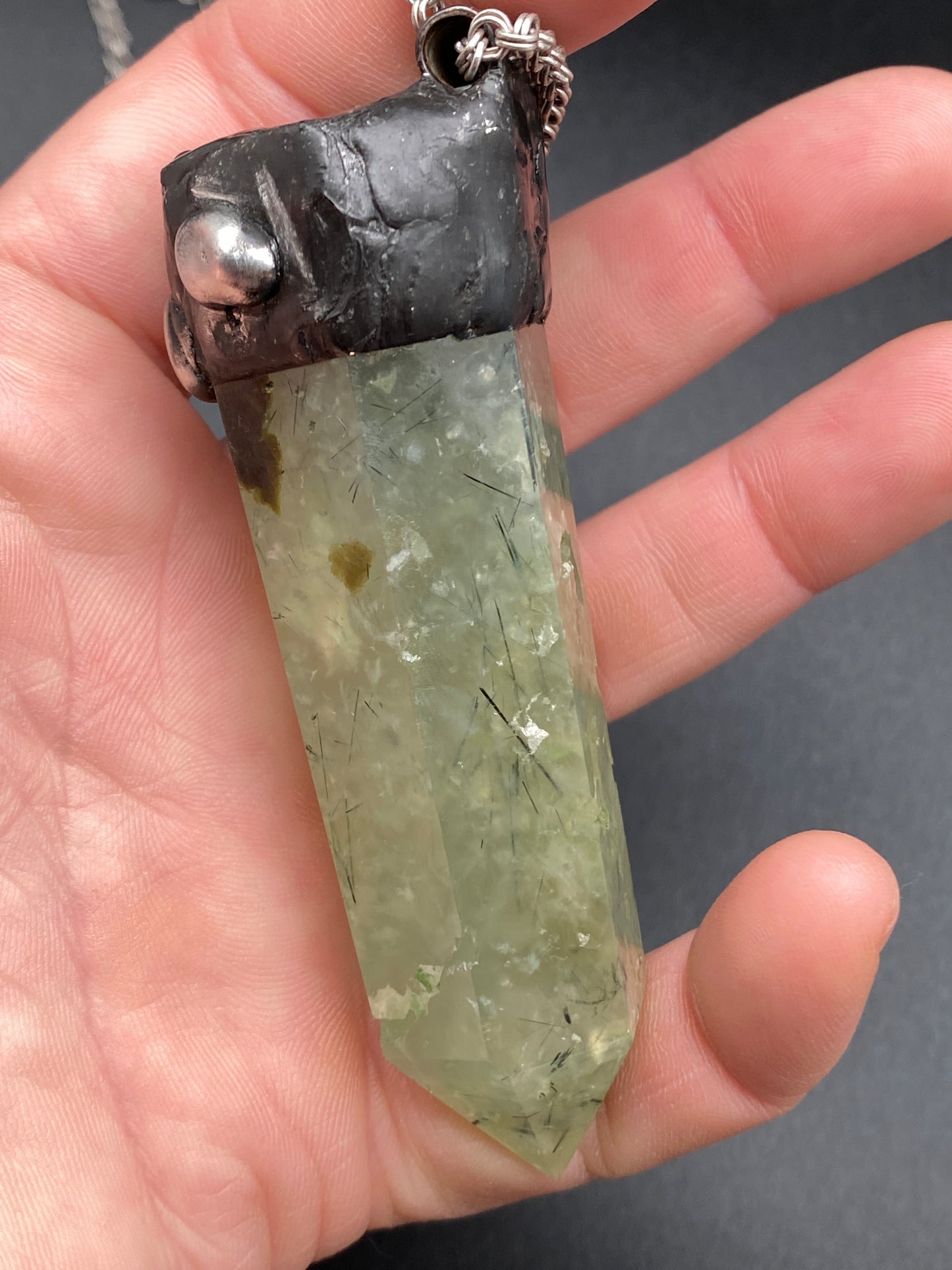 Fern ~ Prehnite Tower ~ Polished Prehnite Point Necklace