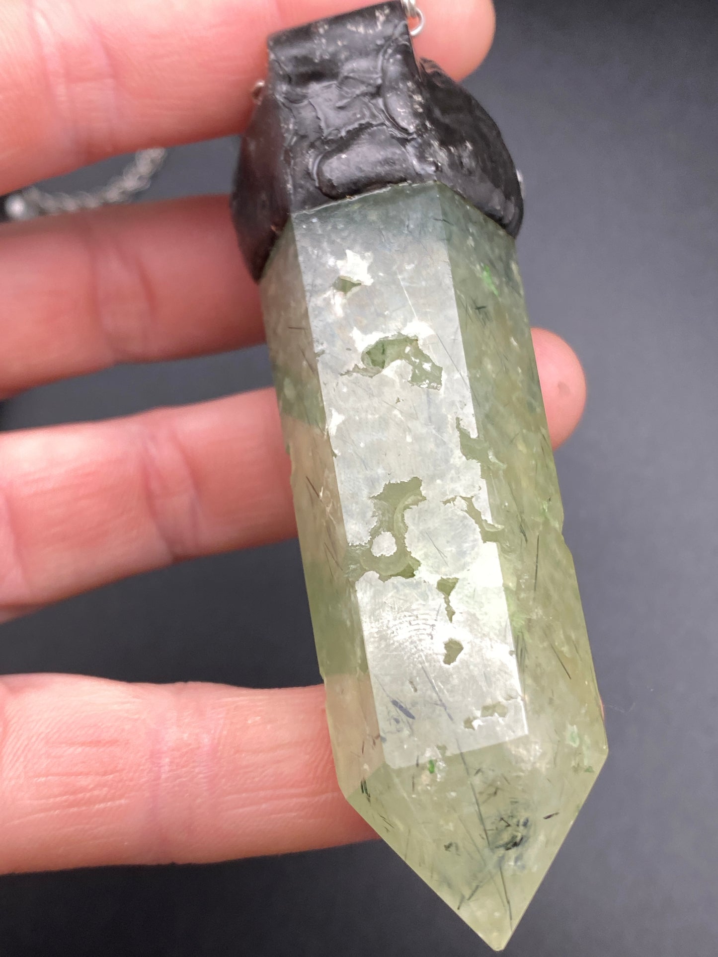 Fern ~ Prehnite Tower ~ Polished Prehnite Point Necklace