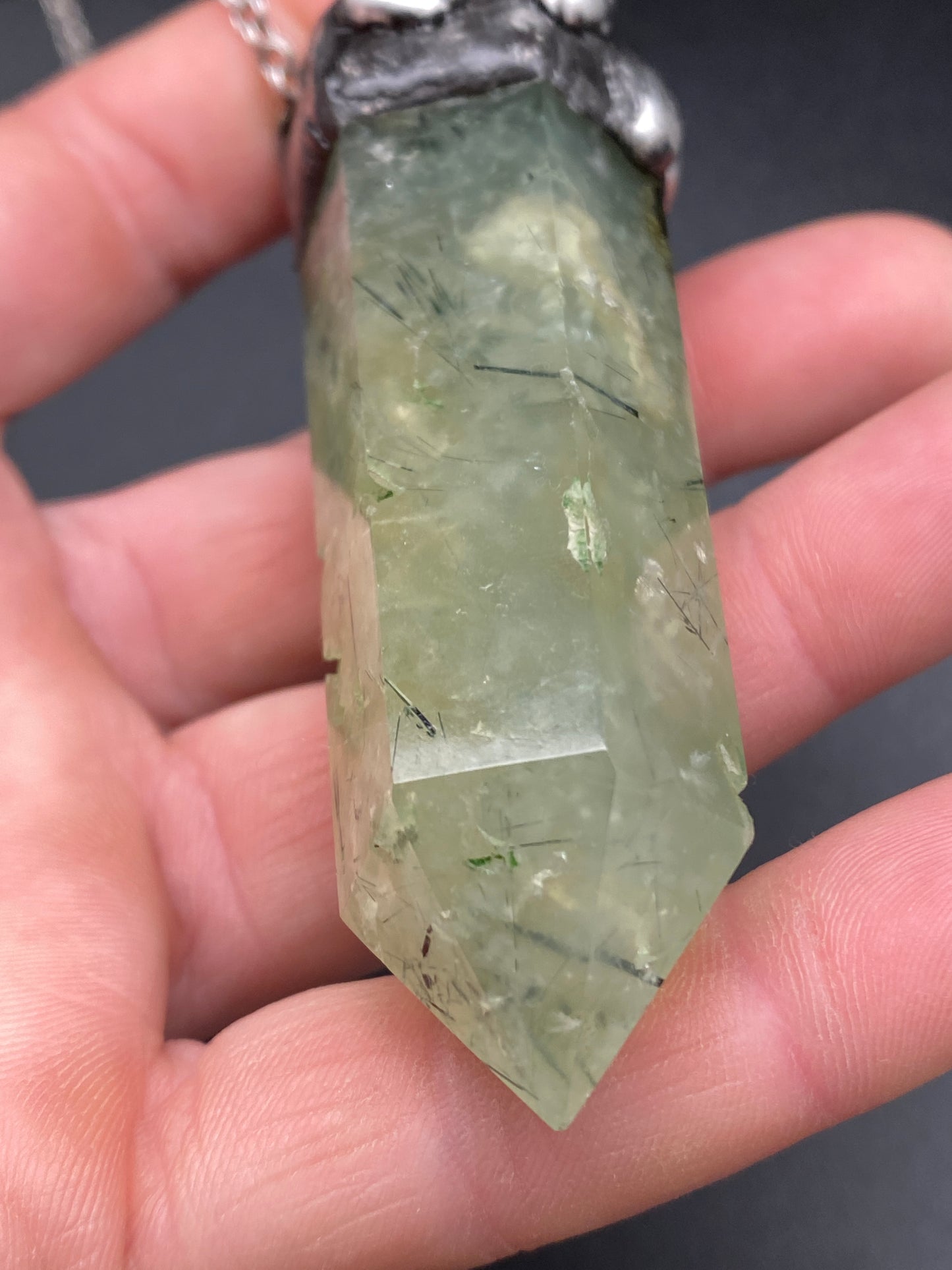 Fern ~ Prehnite Tower ~ Polished Prehnite Point Necklace