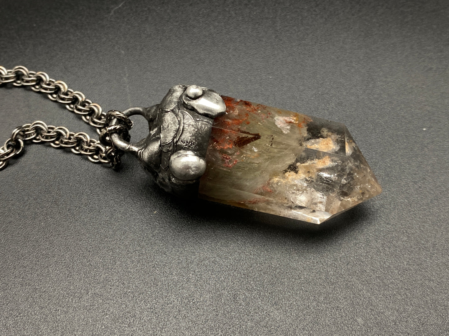 The Glen ~ Lodolite Garden Quartz ~ Polished Prehnite Point Necklace
