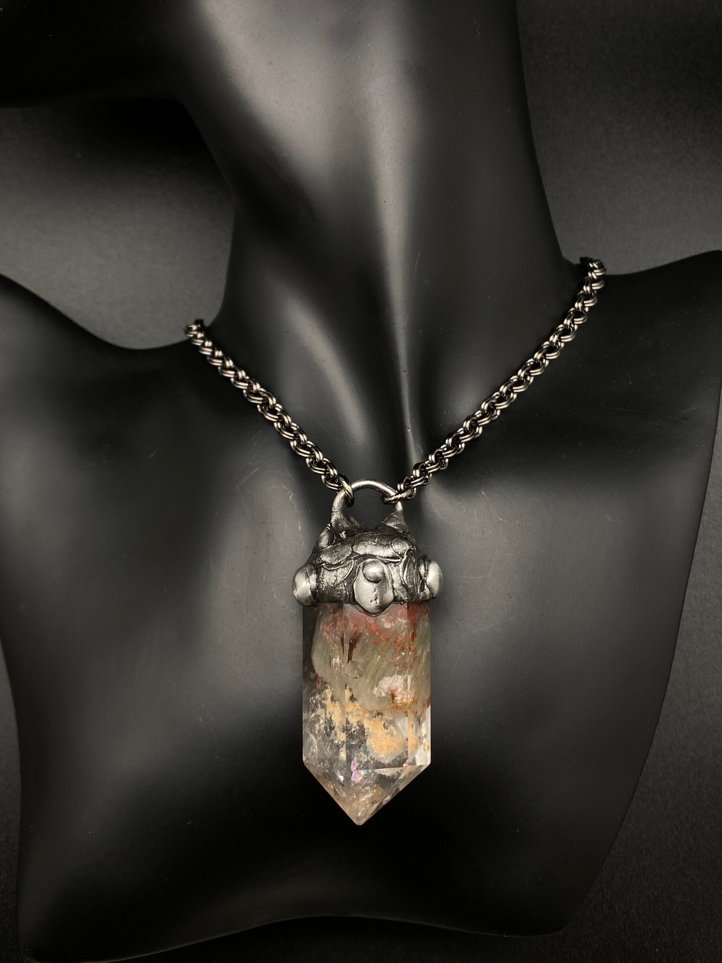 The Glen ~ Lodolite Garden Quartz ~ Polished Prehnite Point Necklace
