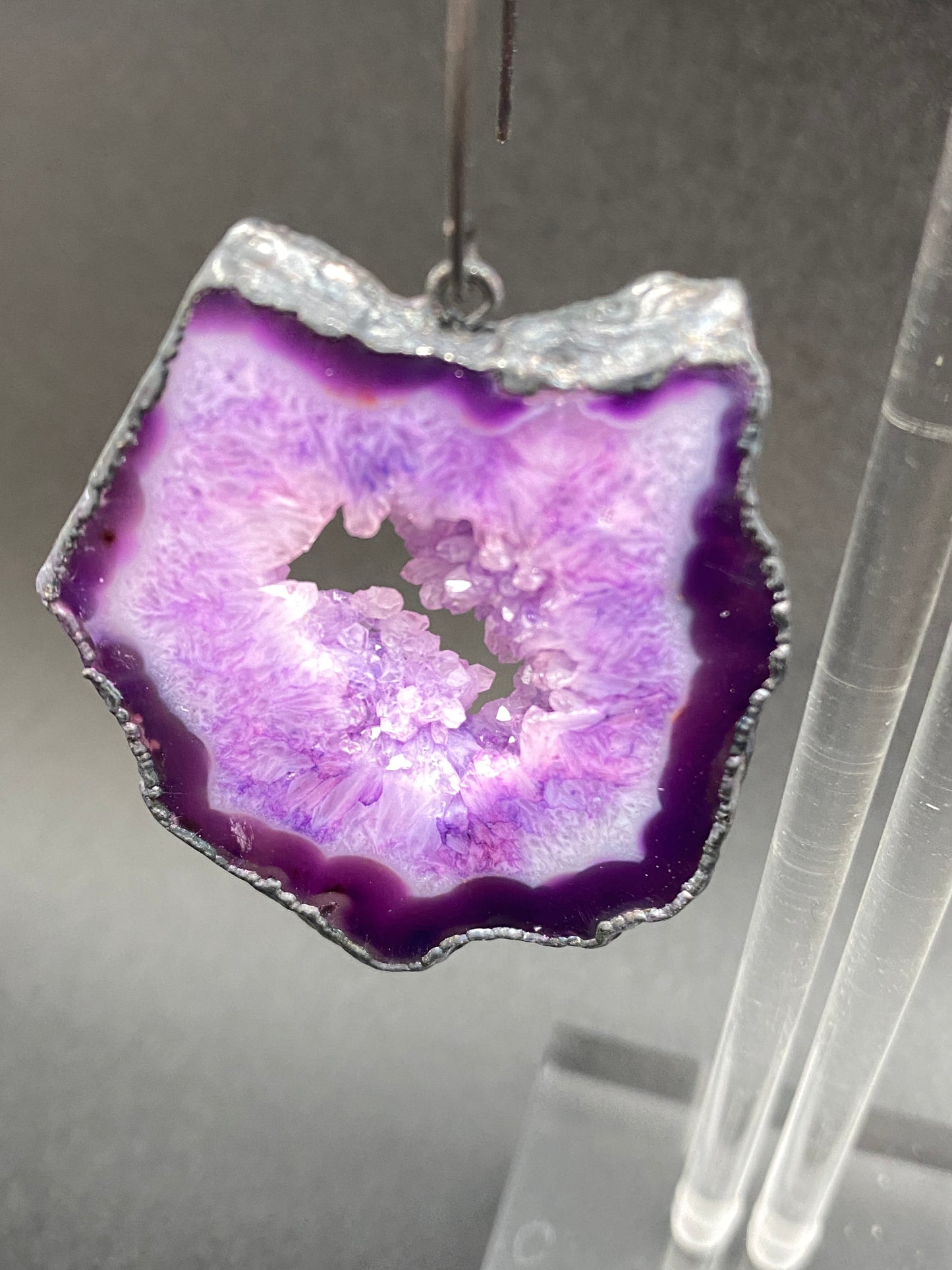 Openings ~ Agate Geode Slice Earrings Oxidized Silver Wires ~ Your Choice