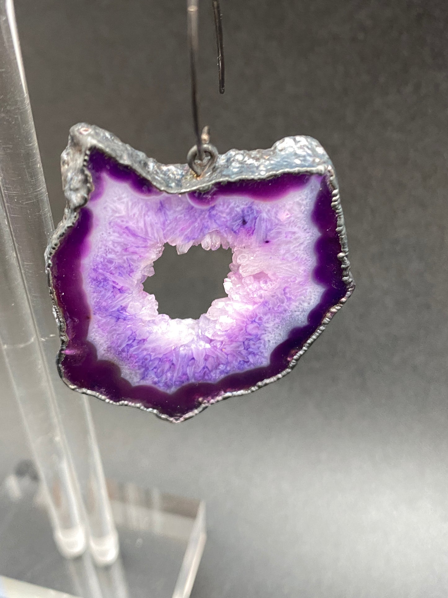 Openings ~ Agate Geode Slice Earrings Oxidized Silver Wires ~ Your Choice