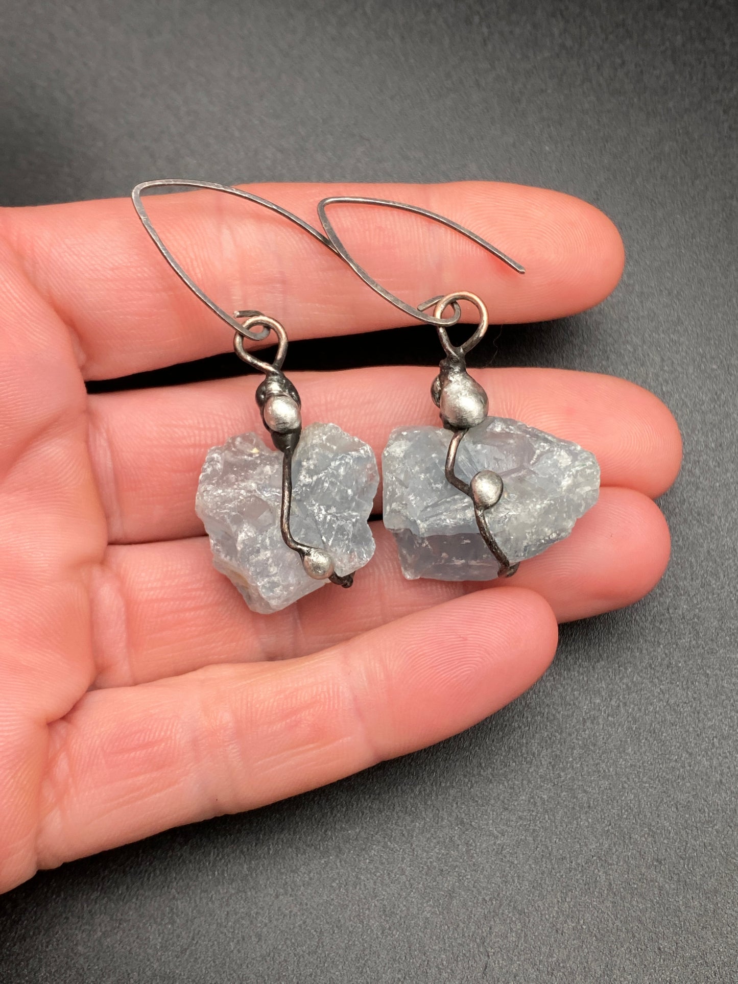 Connections ~ Celestite Earrings Oxidized Silver