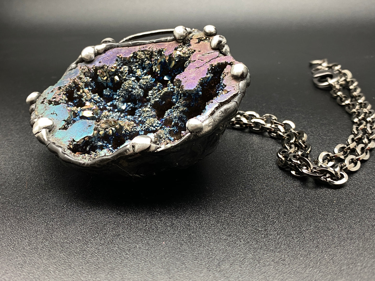 Orbits ~ Titanium Quartz Geode Necklace