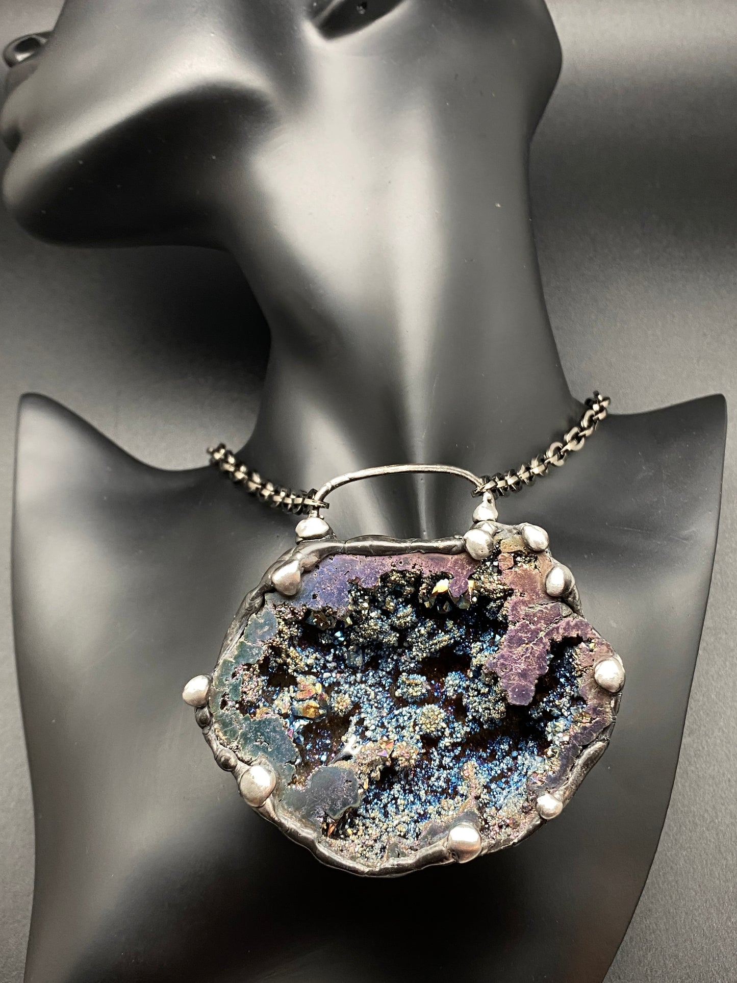 Orbits ~ Titanium Quartz Geode Necklace