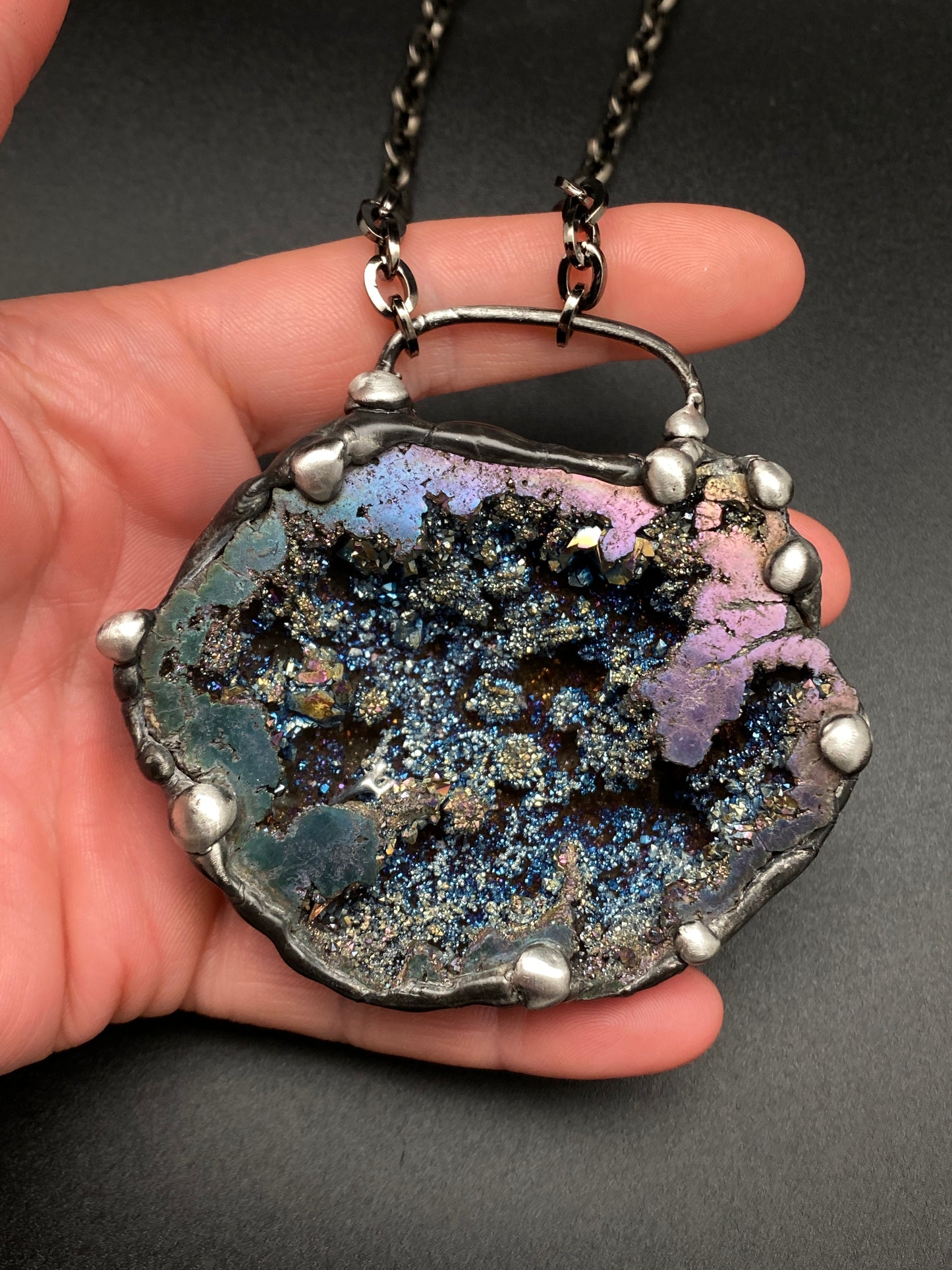 Orbits ~ Titanium Quartz Geode Necklace