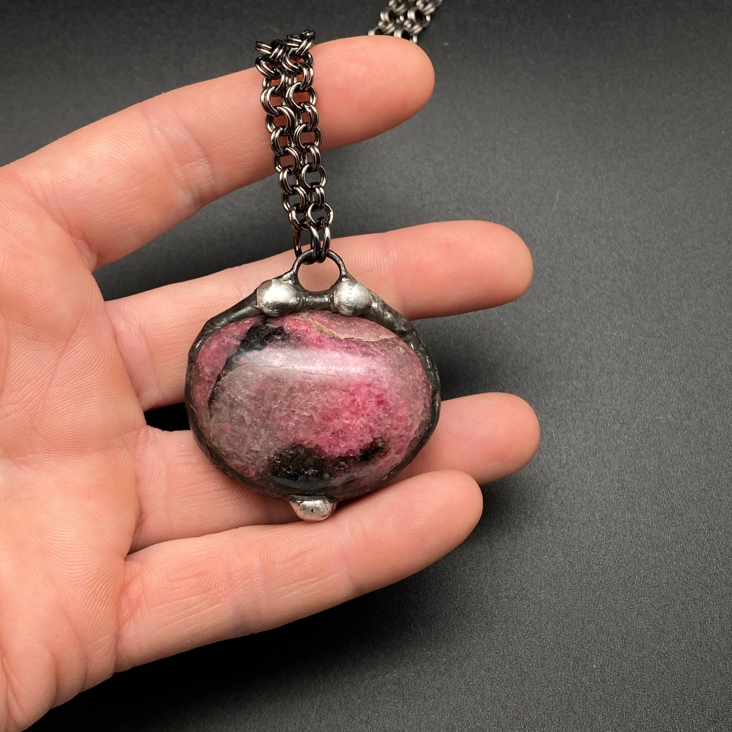 Pomegranite ~ Rhodonite Orb Necklace