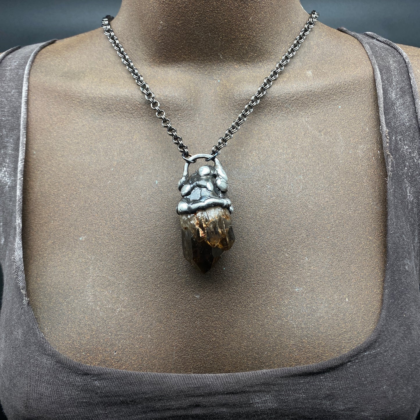 Castle For A Dreamer ~ Small Dark Smoky Kundalini Citrine Necklace