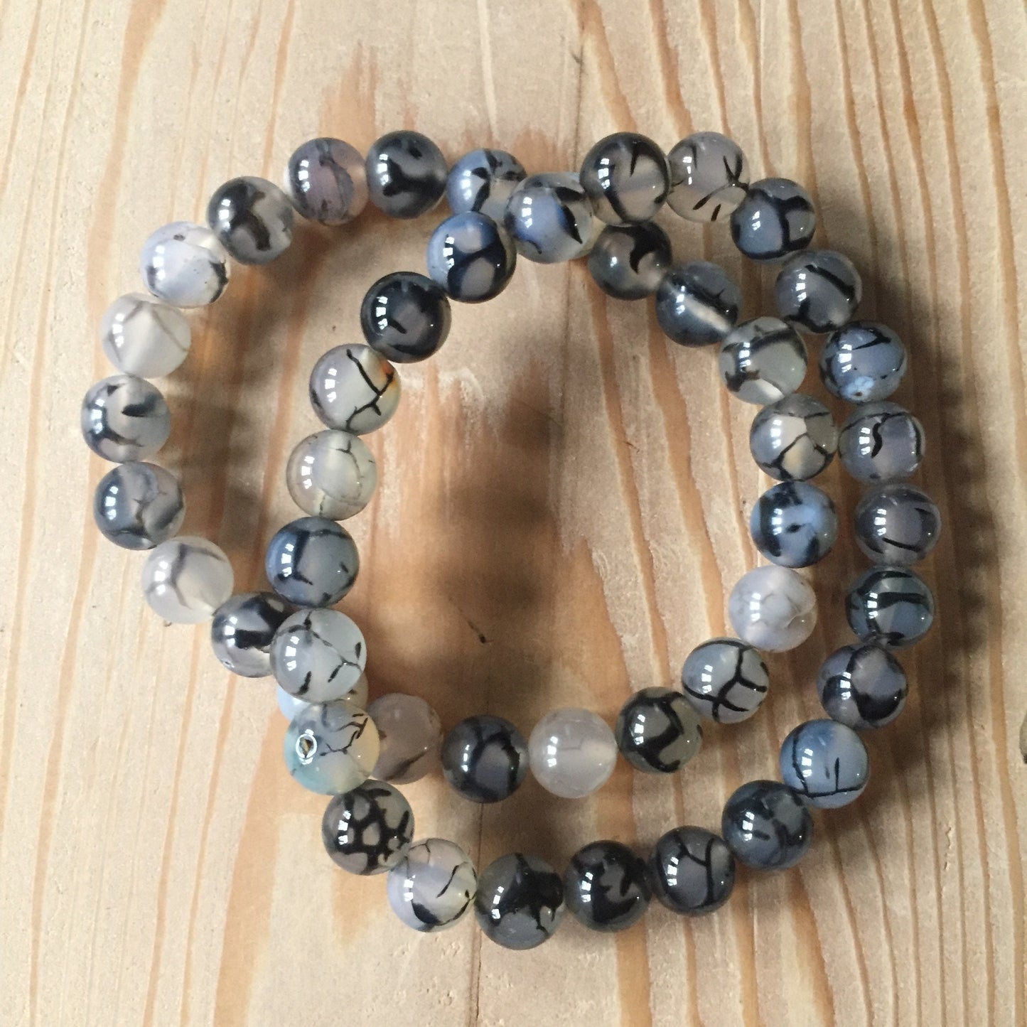 ZZ Bracelet ~ 8mm Crackled Agate Beaded Bracelet ~ Stretchy Stone