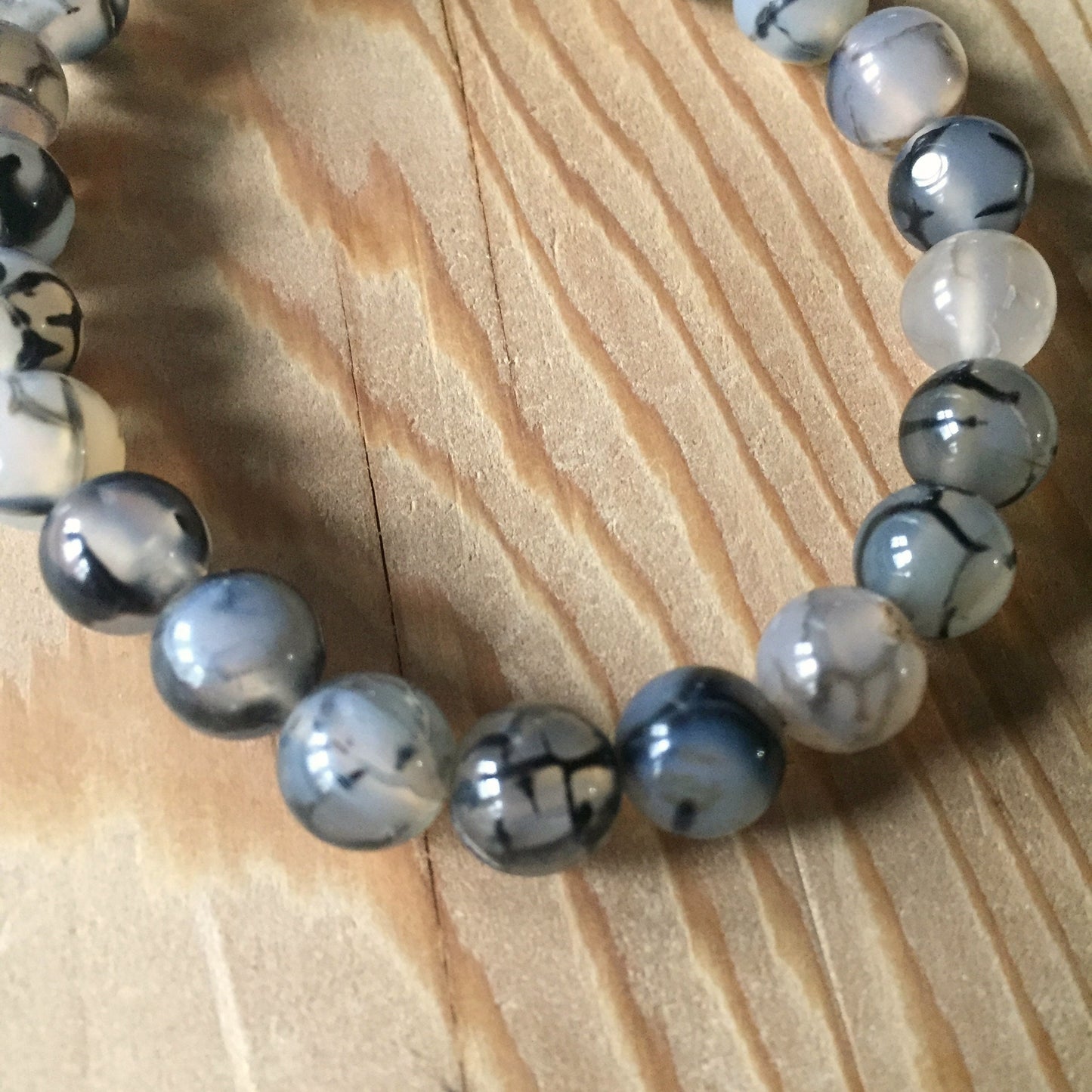 ZZ Bracelet ~ 8mm Crackled Agate Beaded Bracelet ~ Stretchy Stone