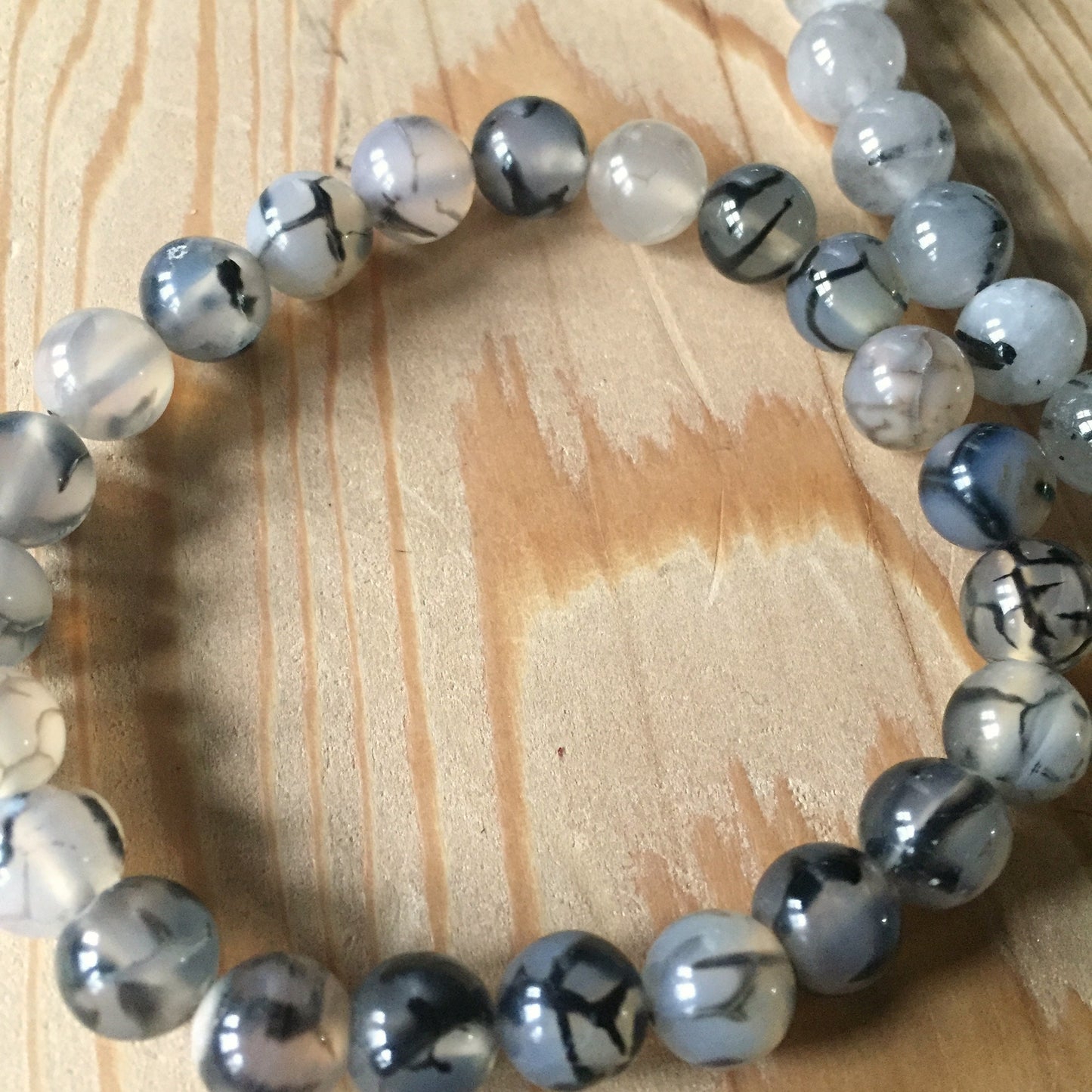 ZZ Bracelet ~ 8mm Crackled Agate Beaded Bracelet ~ Stretchy Stone