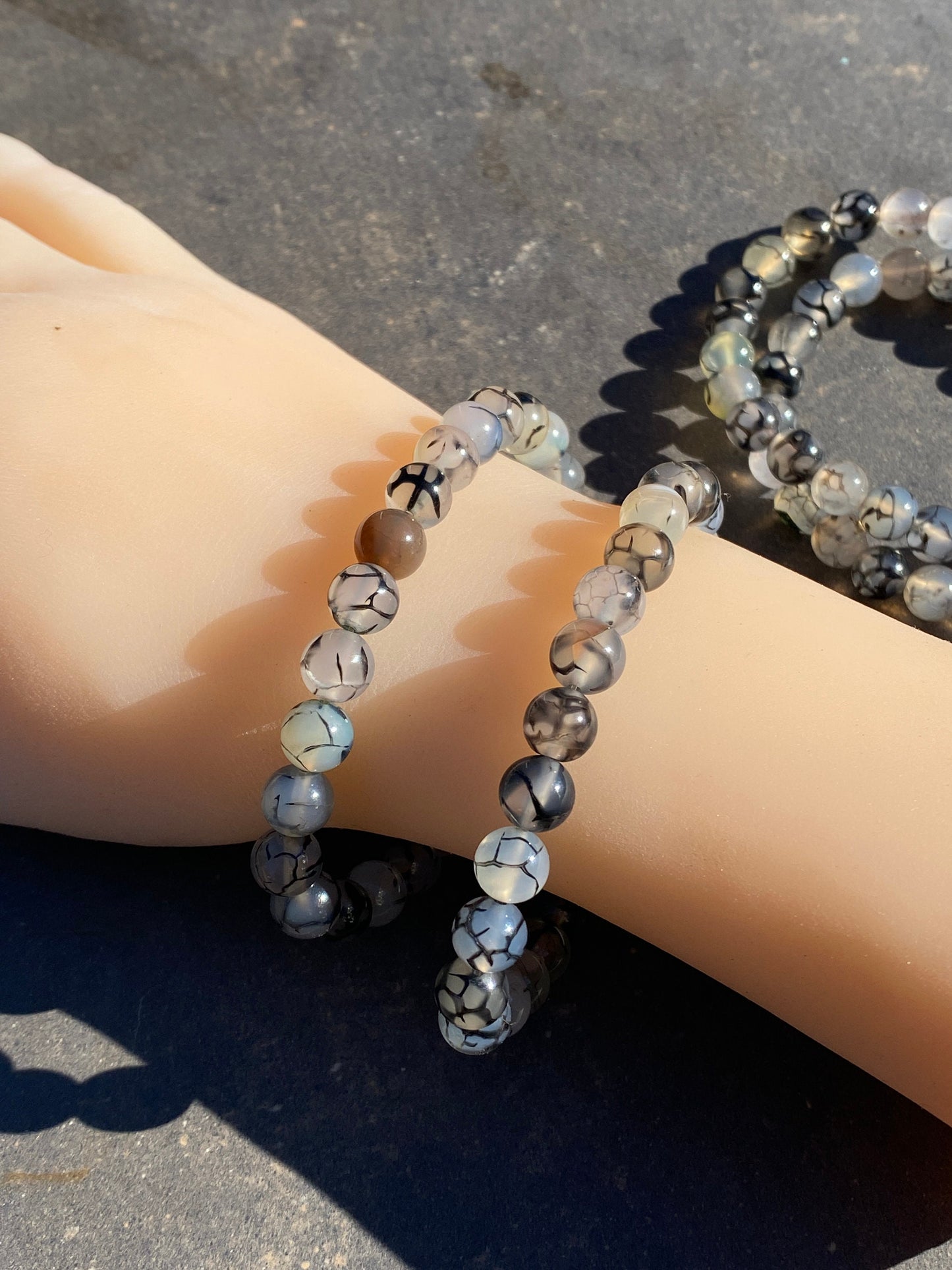 ZZ Bracelet ~ 8mm Crackled Agate Beaded Bracelet ~ Stretchy Stone